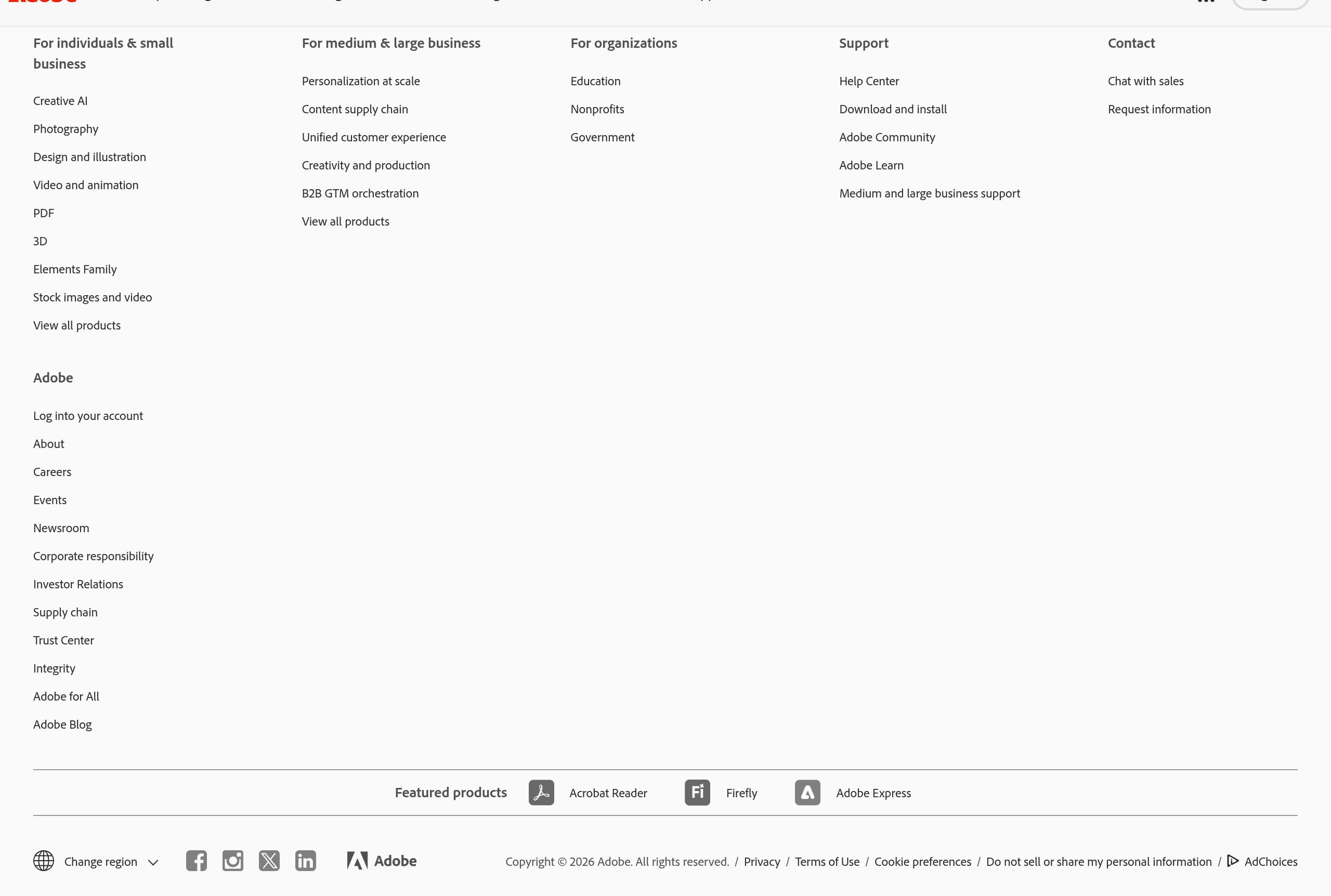 Adobe Creative Cloud – Footer screenshot Footer – Adobe Creative Cloud website breakdown