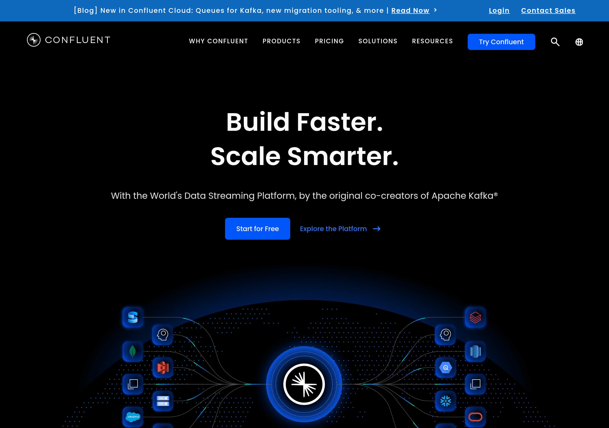 Confluent homepage – Website breakdown screenshot Homepage of Confluent marketing site – hero and above-the-fold content
