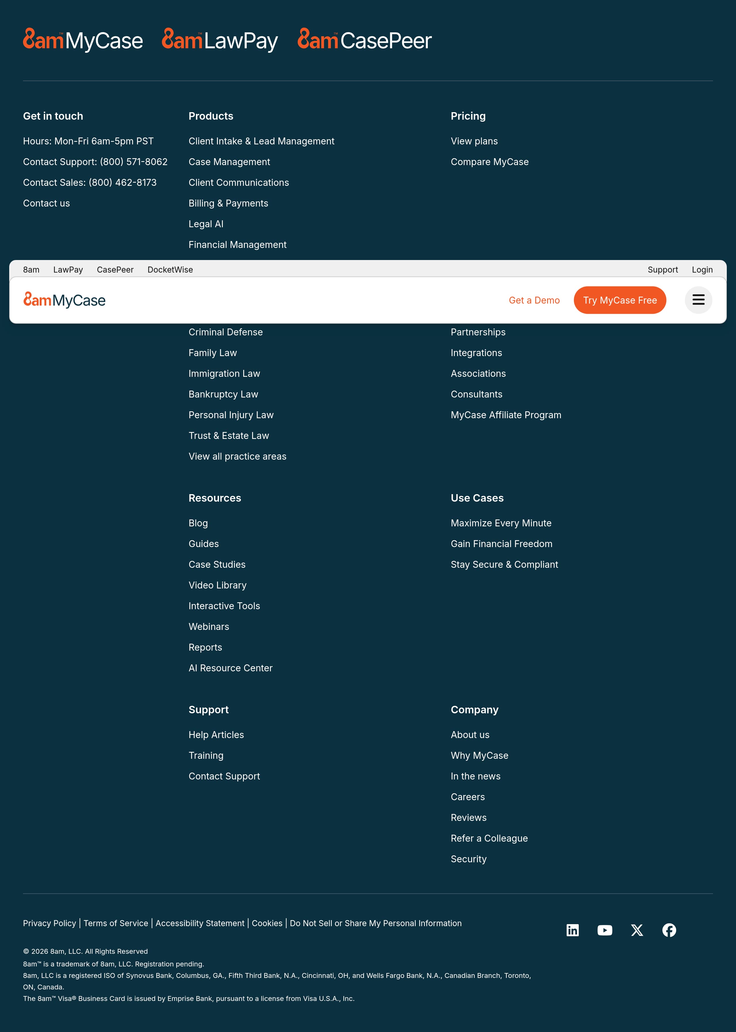 MyCase – Footer screenshot Footer – MyCase website breakdown