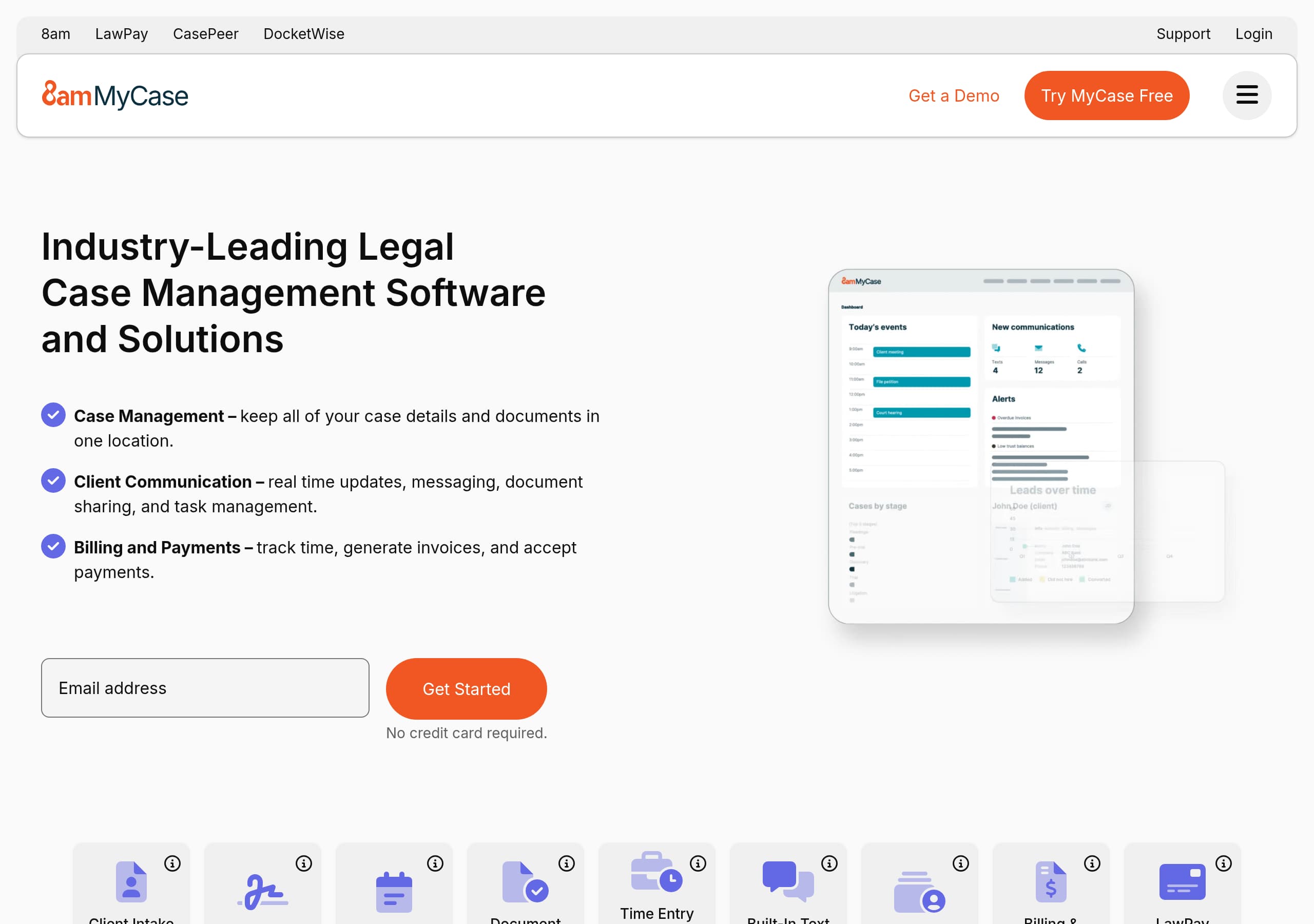MyCase homepage – Website breakdown screenshot Homepage of MyCase marketing site – hero and above-the-fold content