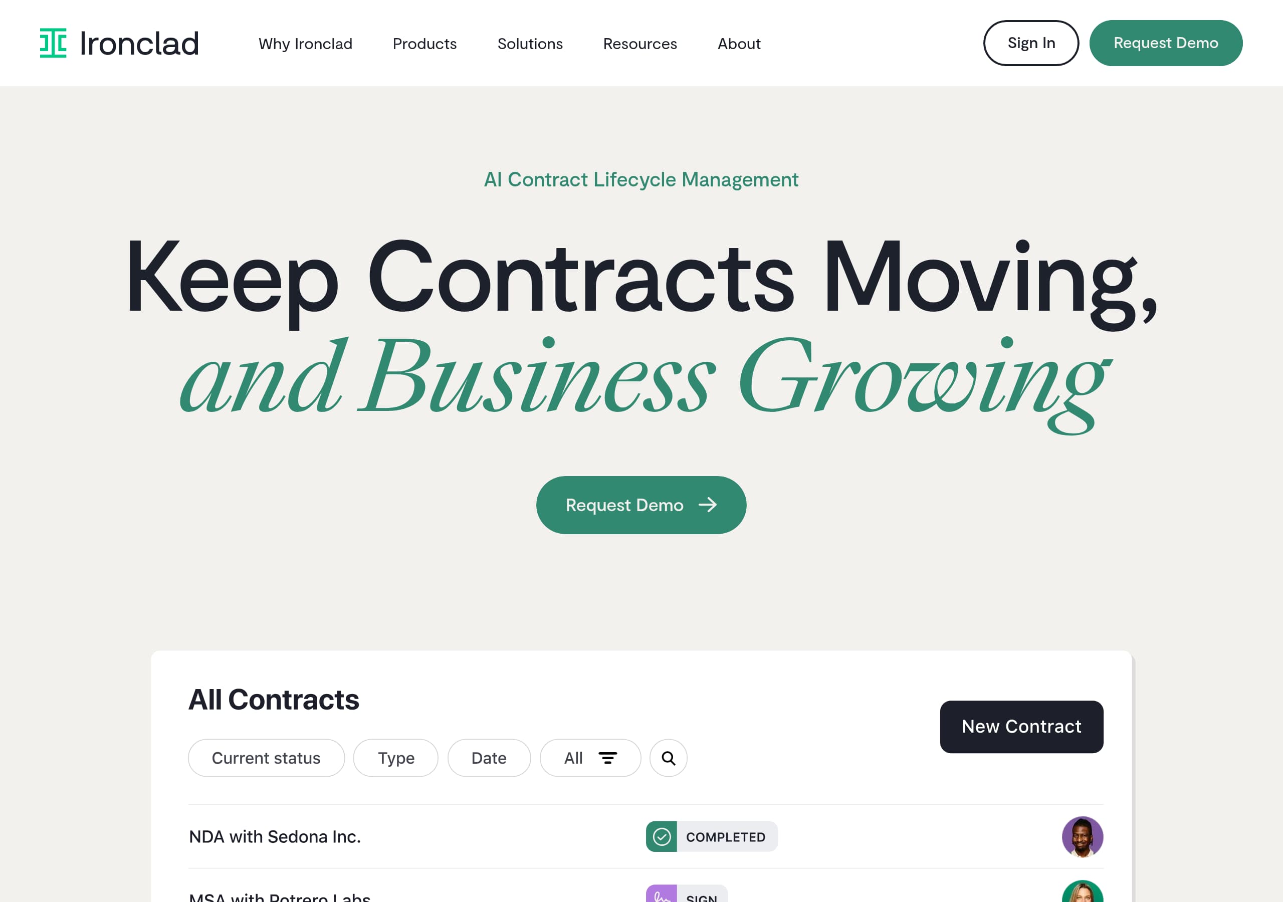 Ironclad homepage – Website breakdown screenshot Homepage of Ironclad marketing site – hero and above-the-fold content