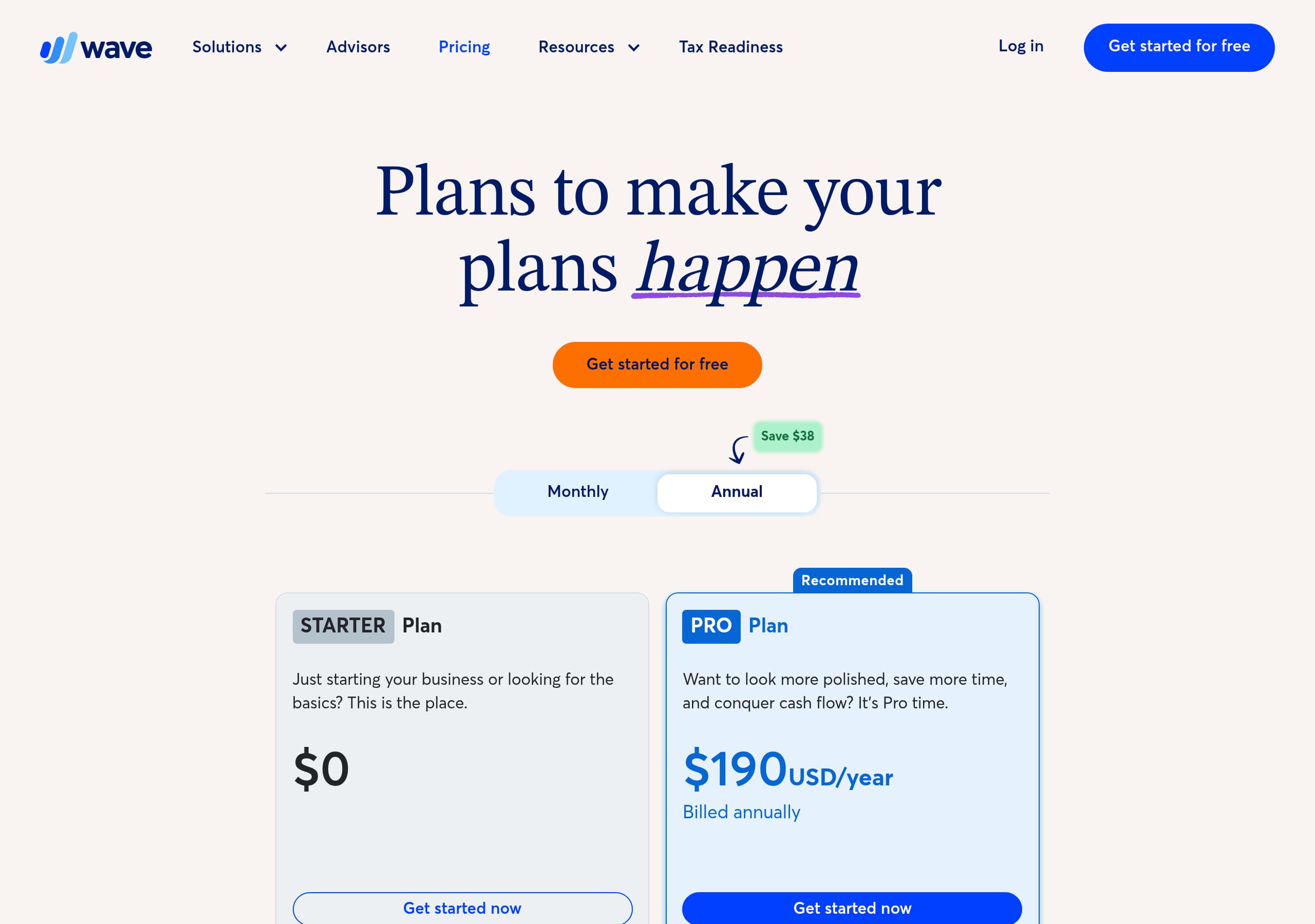 Wave Financial – Pricing screenshot Pricing – Wave Financial website breakdown