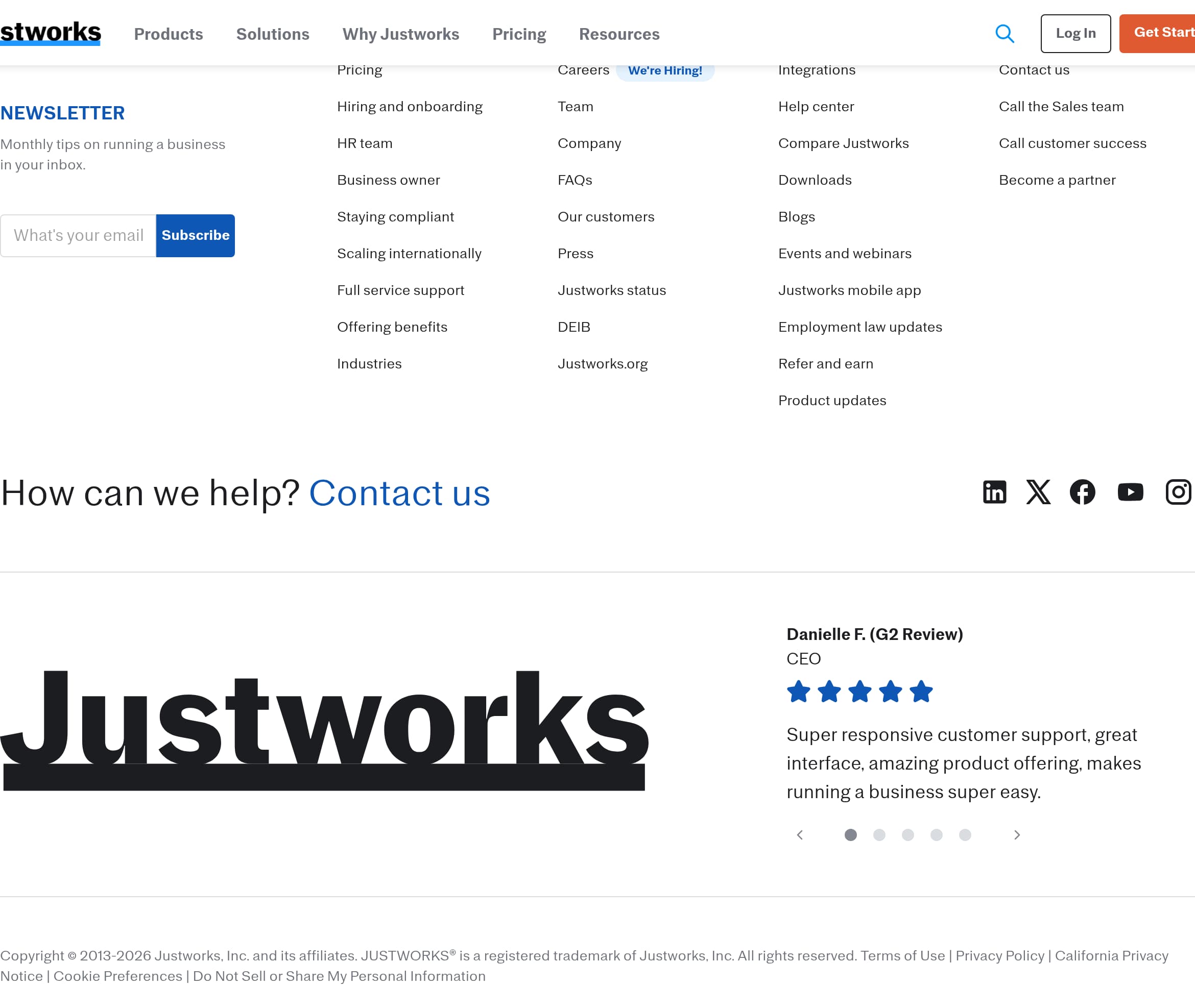 Justworks – Footer screenshot Footer – Justworks website breakdown