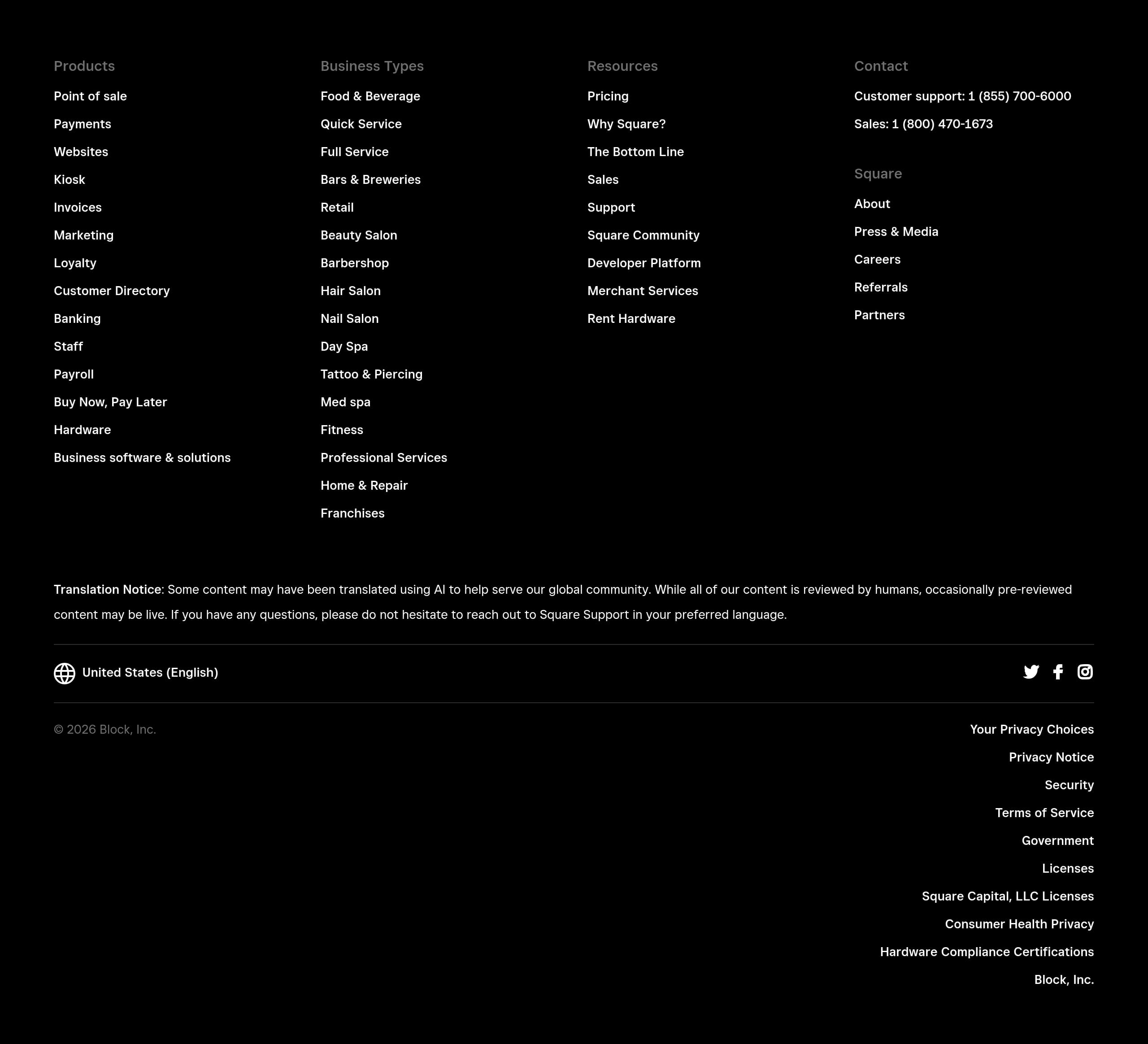 Square – Footer screenshot Footer – Square website breakdown