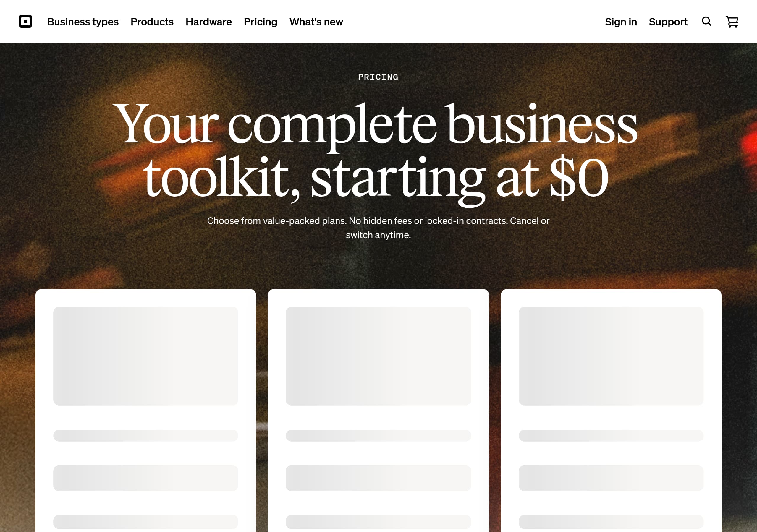 Square – Pricing screenshot Pricing – Square website breakdown