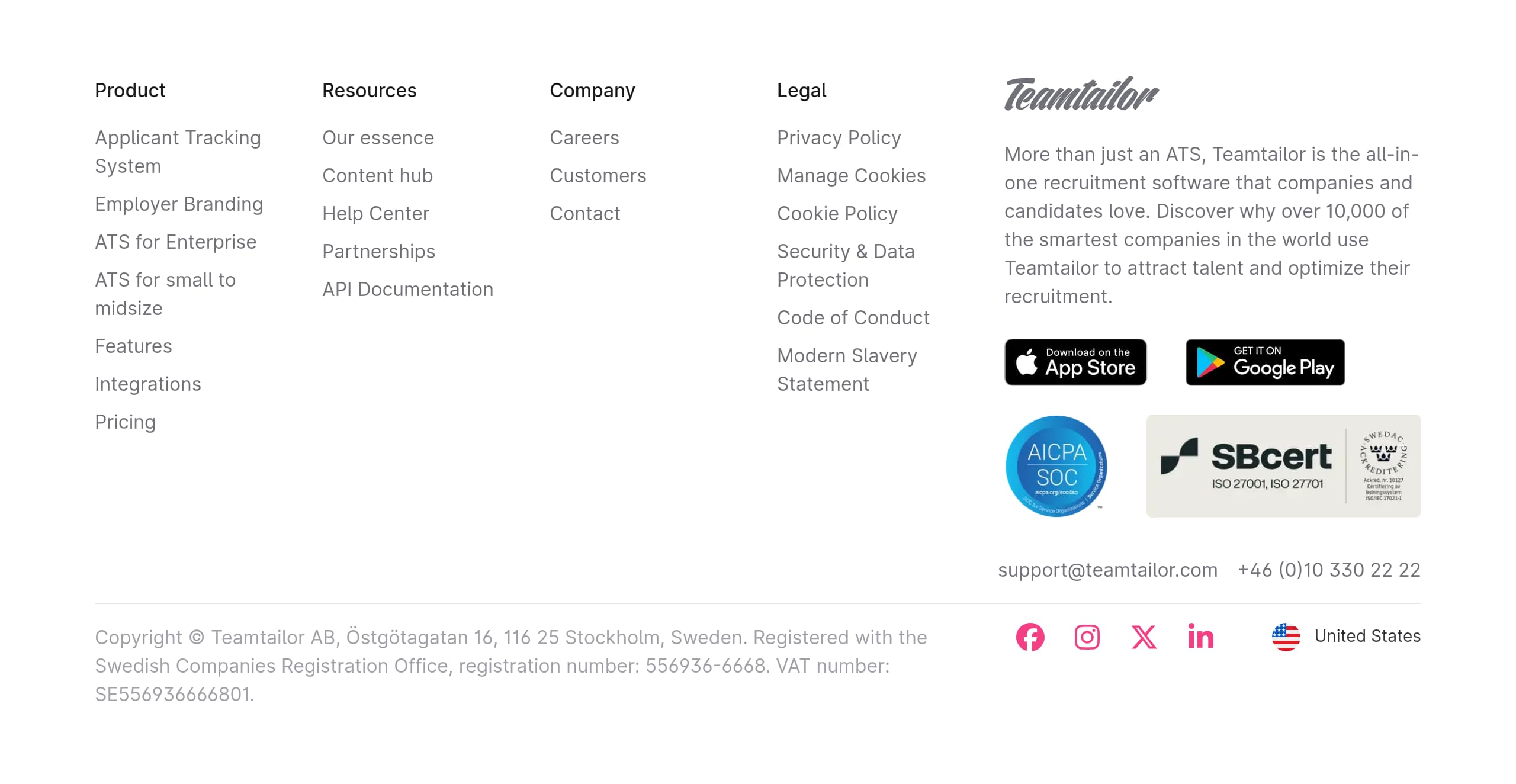 Teamtailor – Footer screenshot Footer – Teamtailor website breakdown