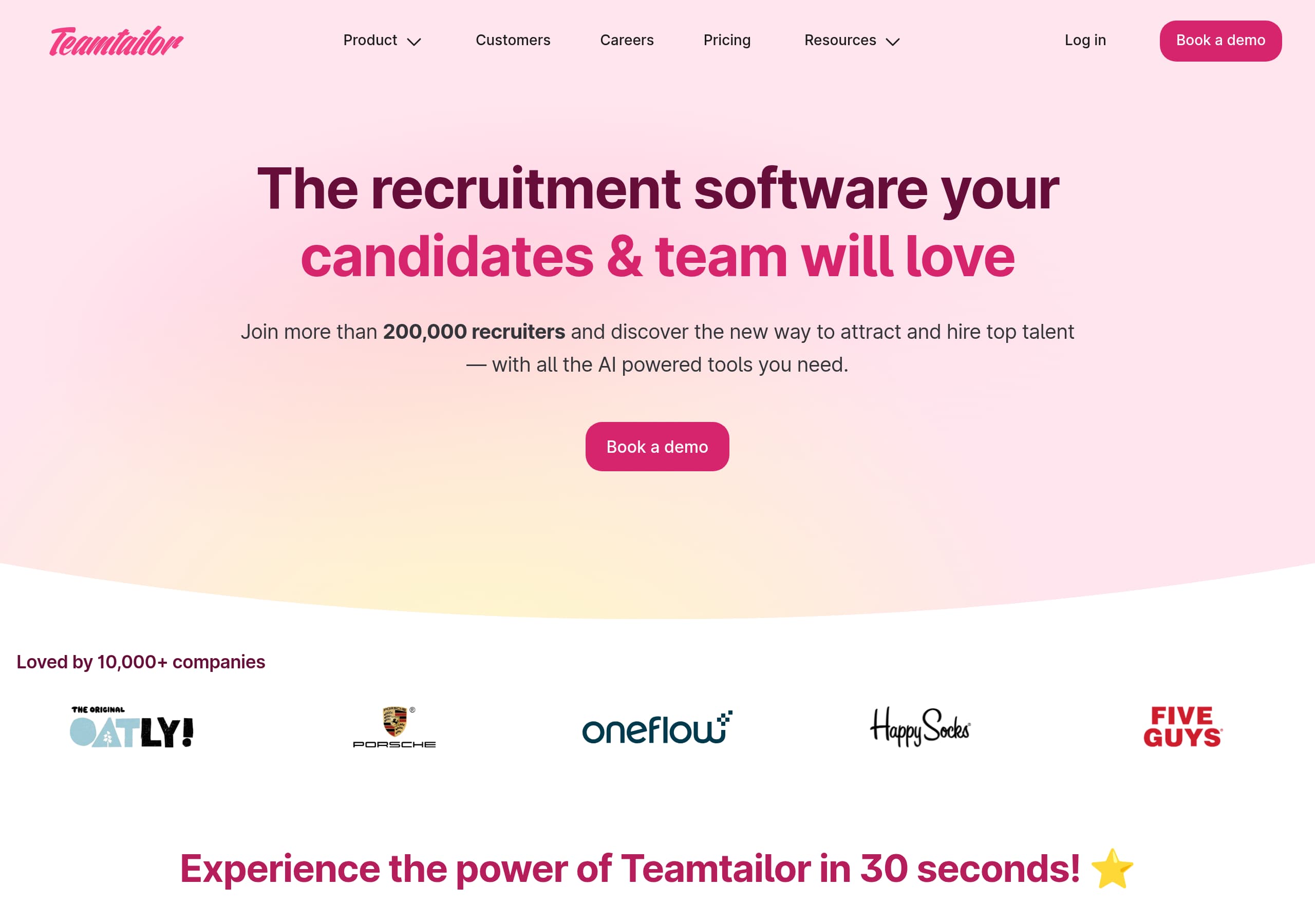 Teamtailor homepage – Website breakdown screenshot Homepage of Teamtailor marketing site – hero and above-the-fold content
