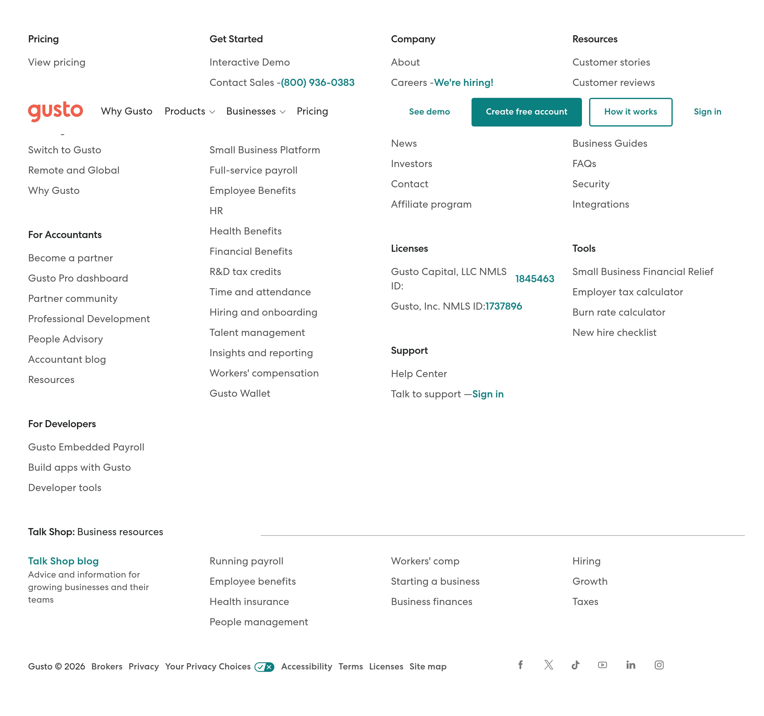 Gusto – Footer screenshot Footer – Gusto website breakdown