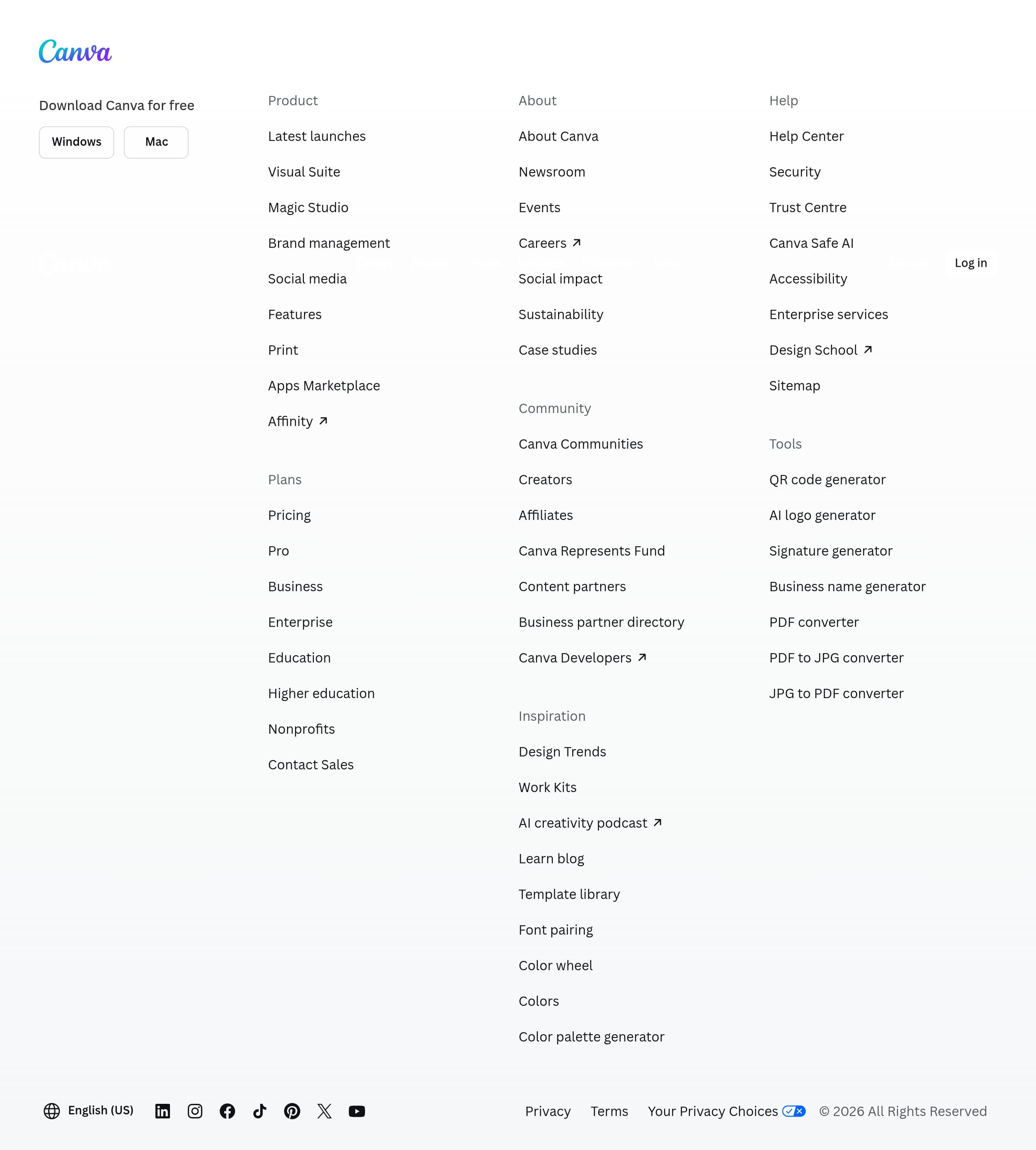 Canva – Footer screenshot Footer – Canva website breakdown
