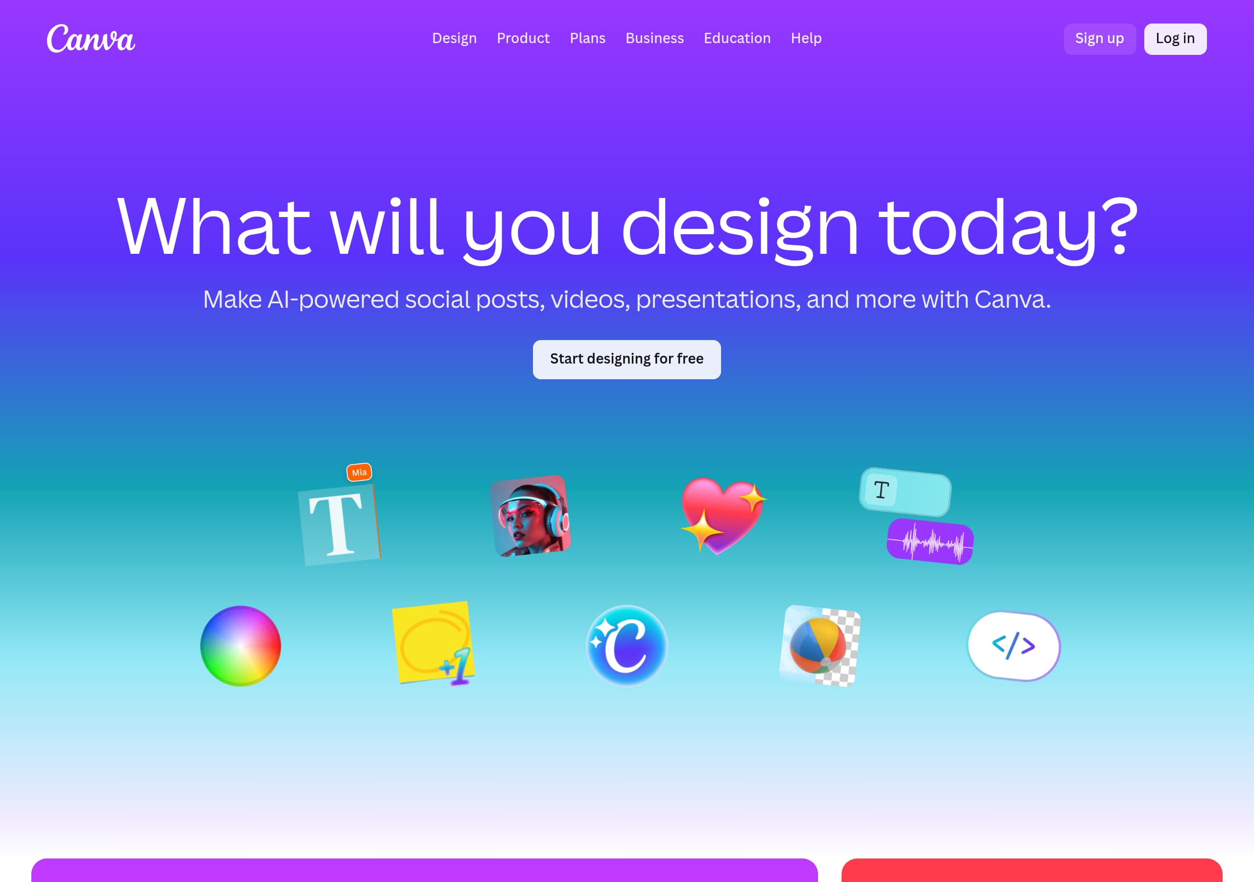 Canva homepage – Website breakdown screenshot Homepage of Canva marketing site – hero and above-the-fold content