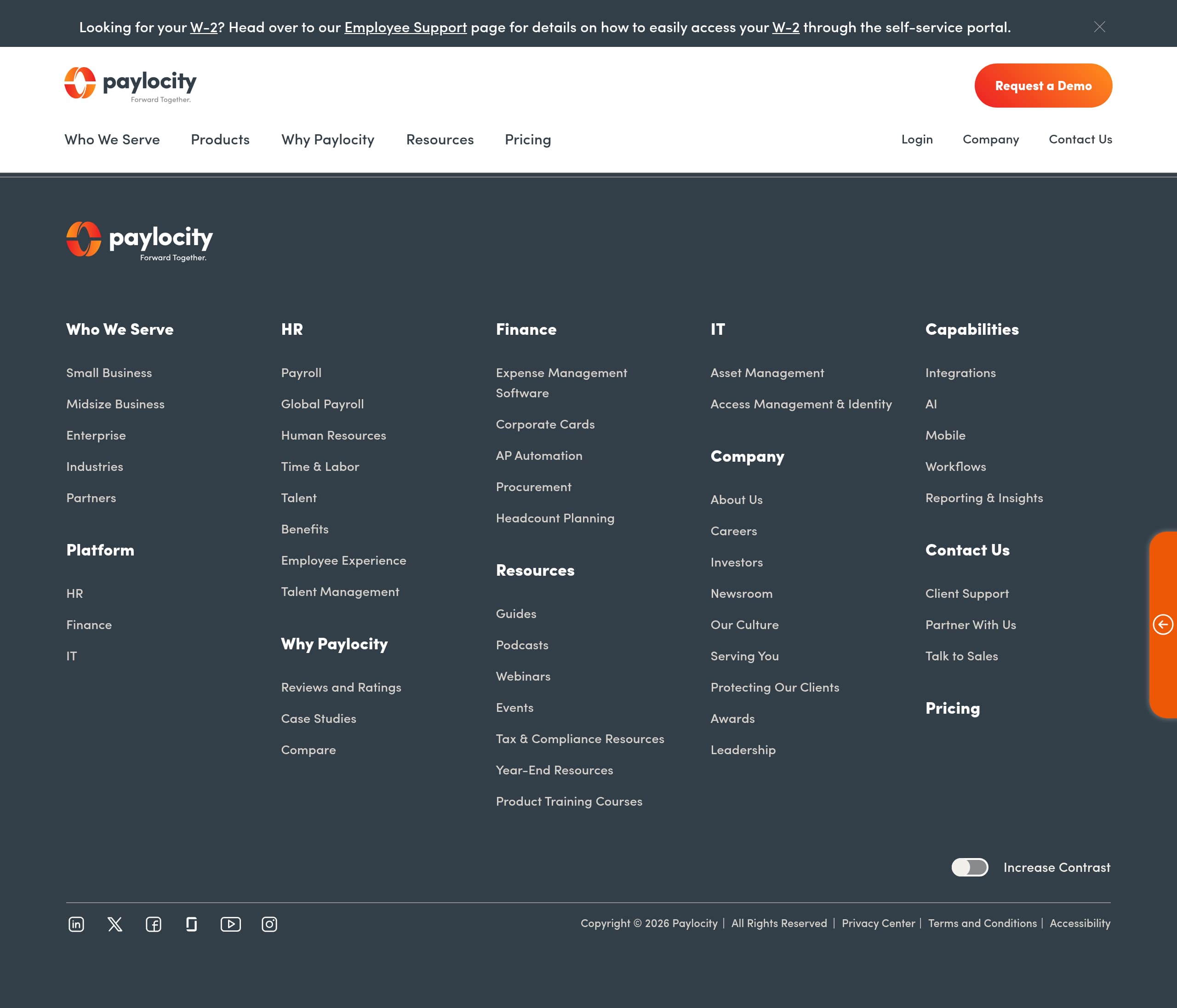 Paylocity – Footer screenshot Footer – Paylocity website breakdown