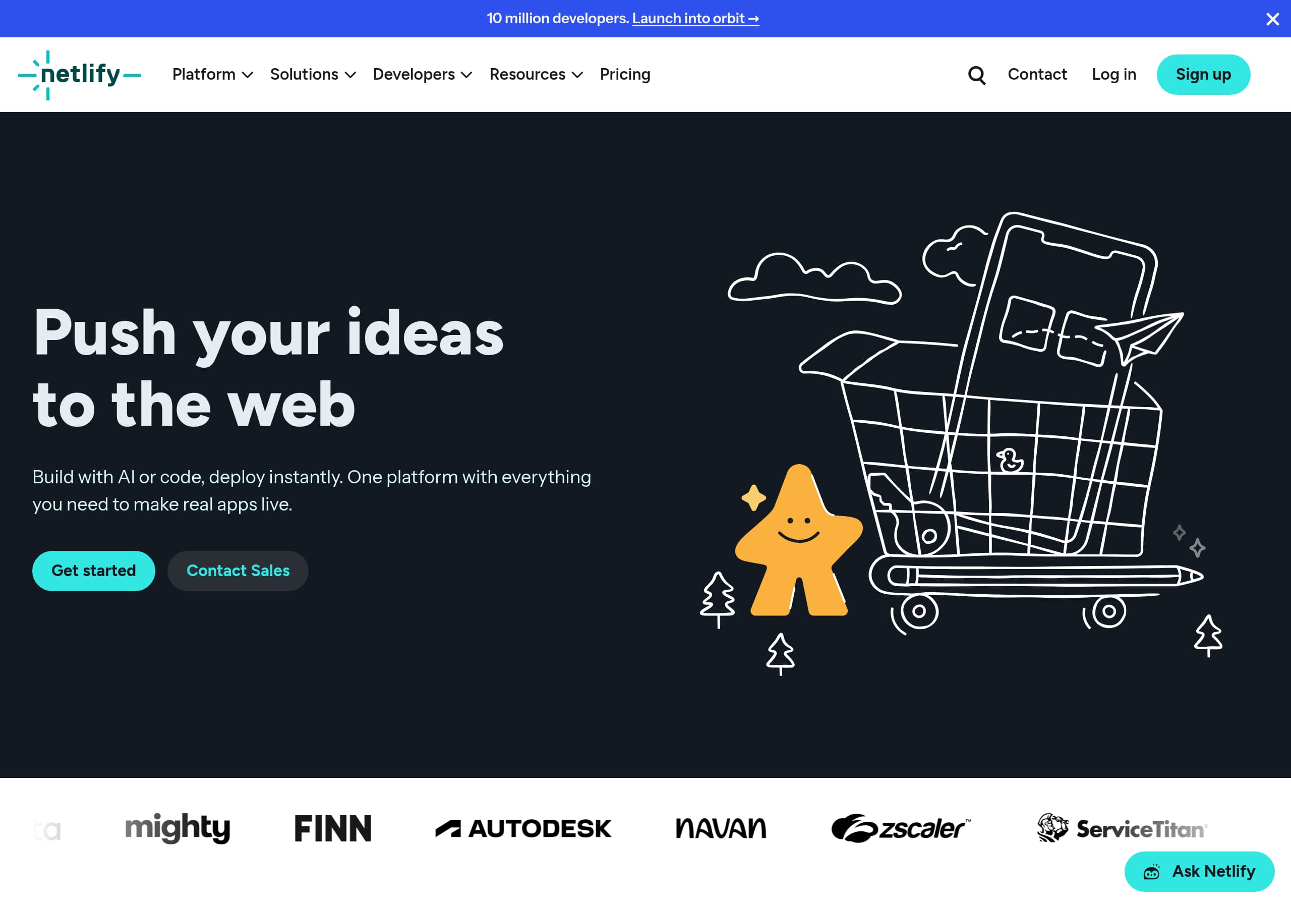 Netlify homepage – Website breakdown screenshot Homepage of Netlify marketing site – hero and above-the-fold content