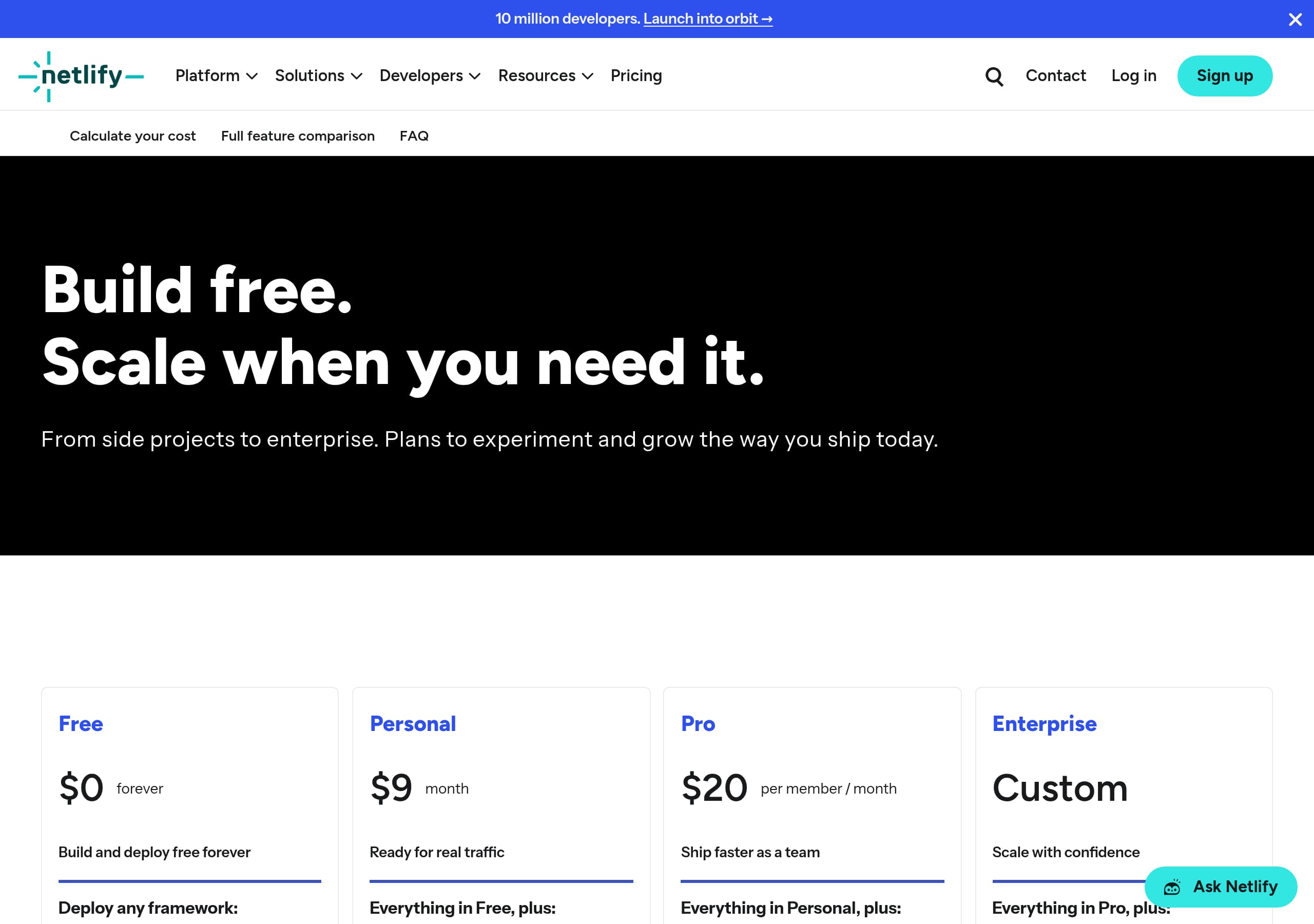 Netlify – Pricing screenshot Pricing – Netlify website breakdown