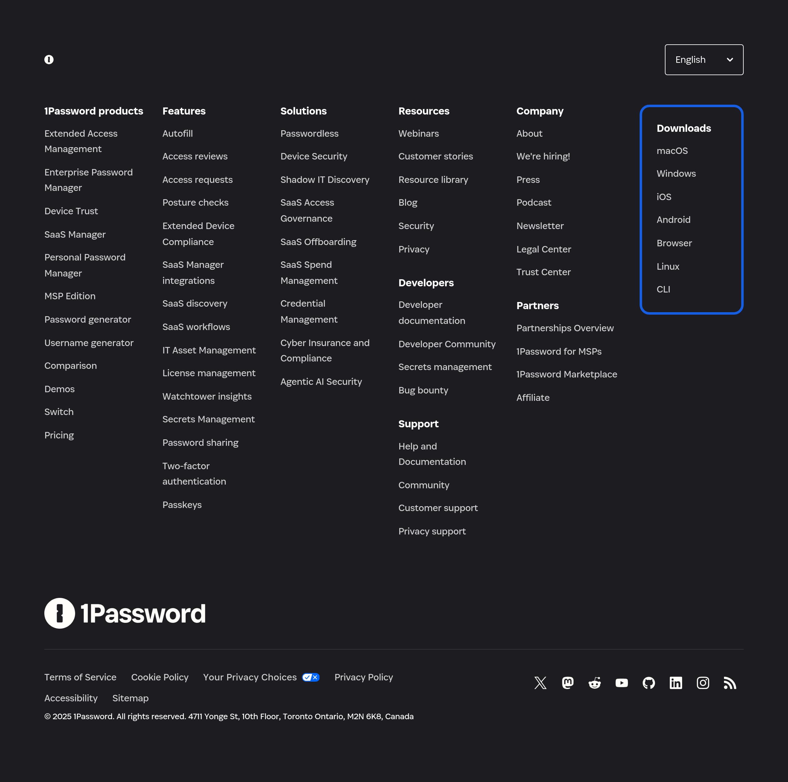1Password – Footer screenshot Footer – 1Password website breakdown