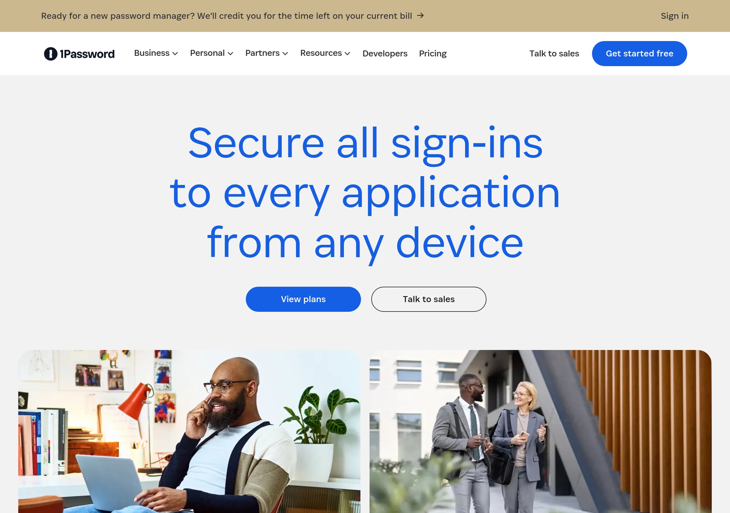 1Password homepage – Website breakdown screenshot Homepage of 1Password marketing site – hero and above-the-fold content