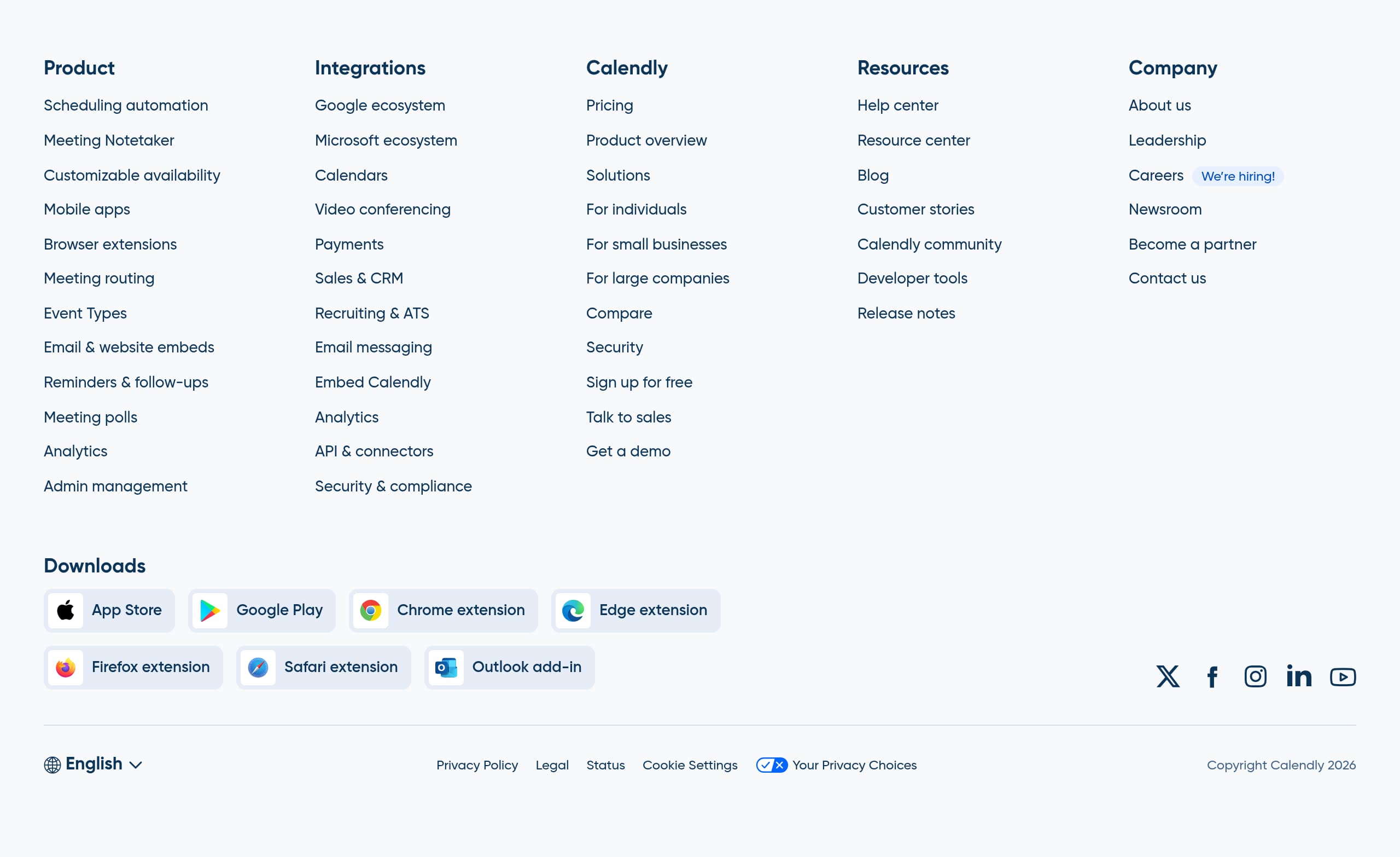 Calendly – Footer screenshot Footer – Calendly website breakdown