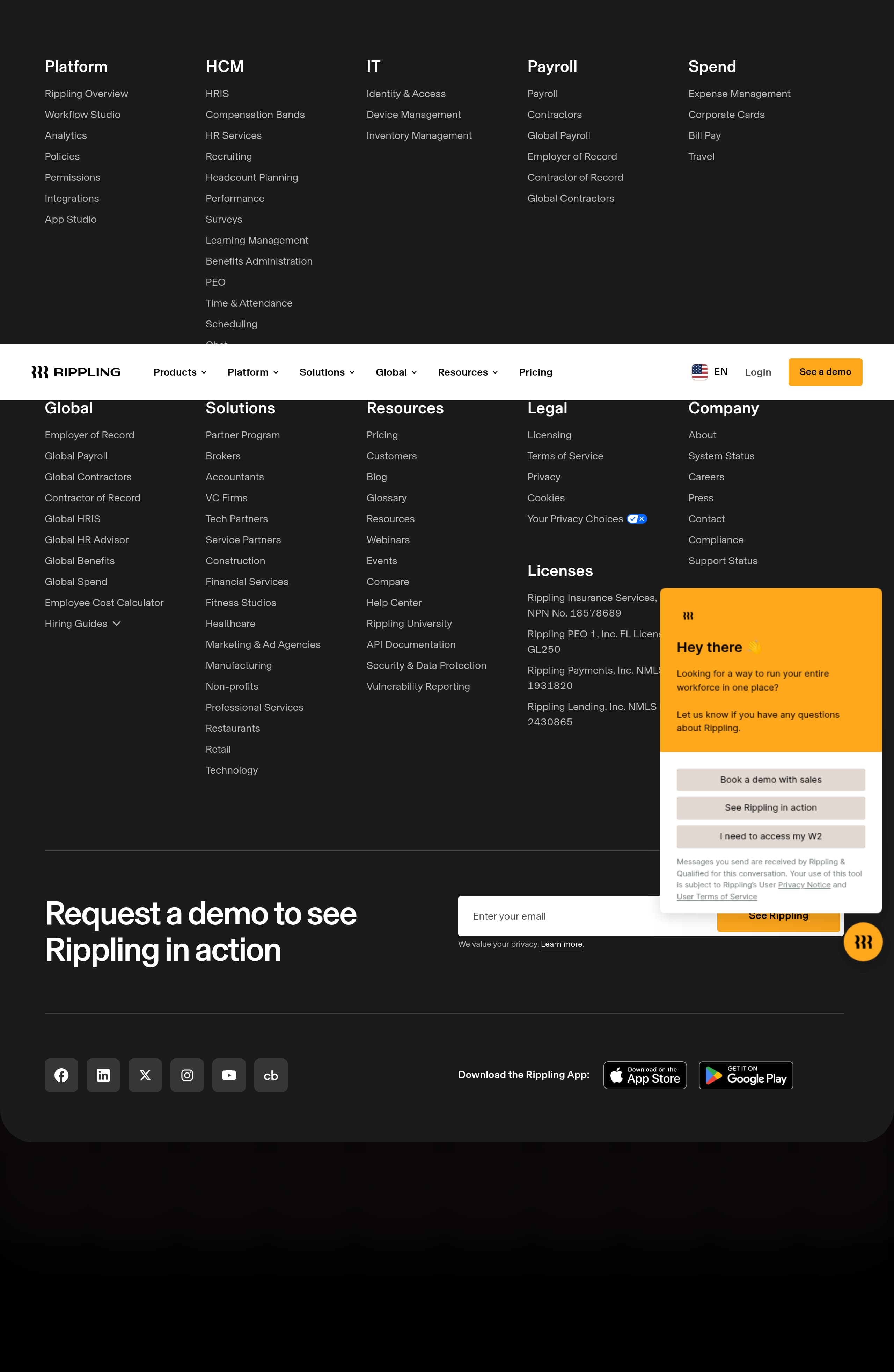 Rippling – Footer screenshot Footer – Rippling website breakdown