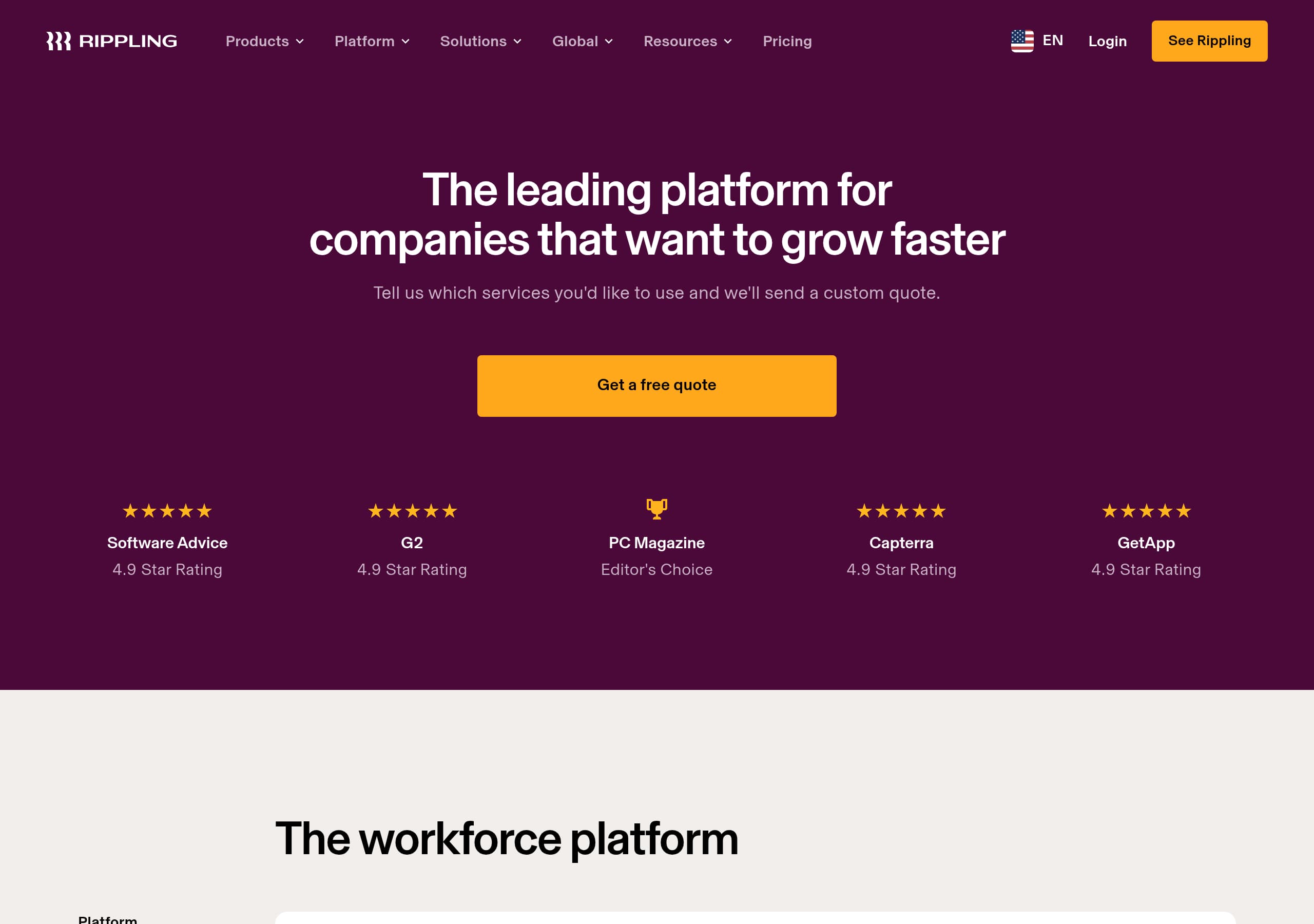 Rippling – Pricing screenshot Pricing – Rippling website breakdown