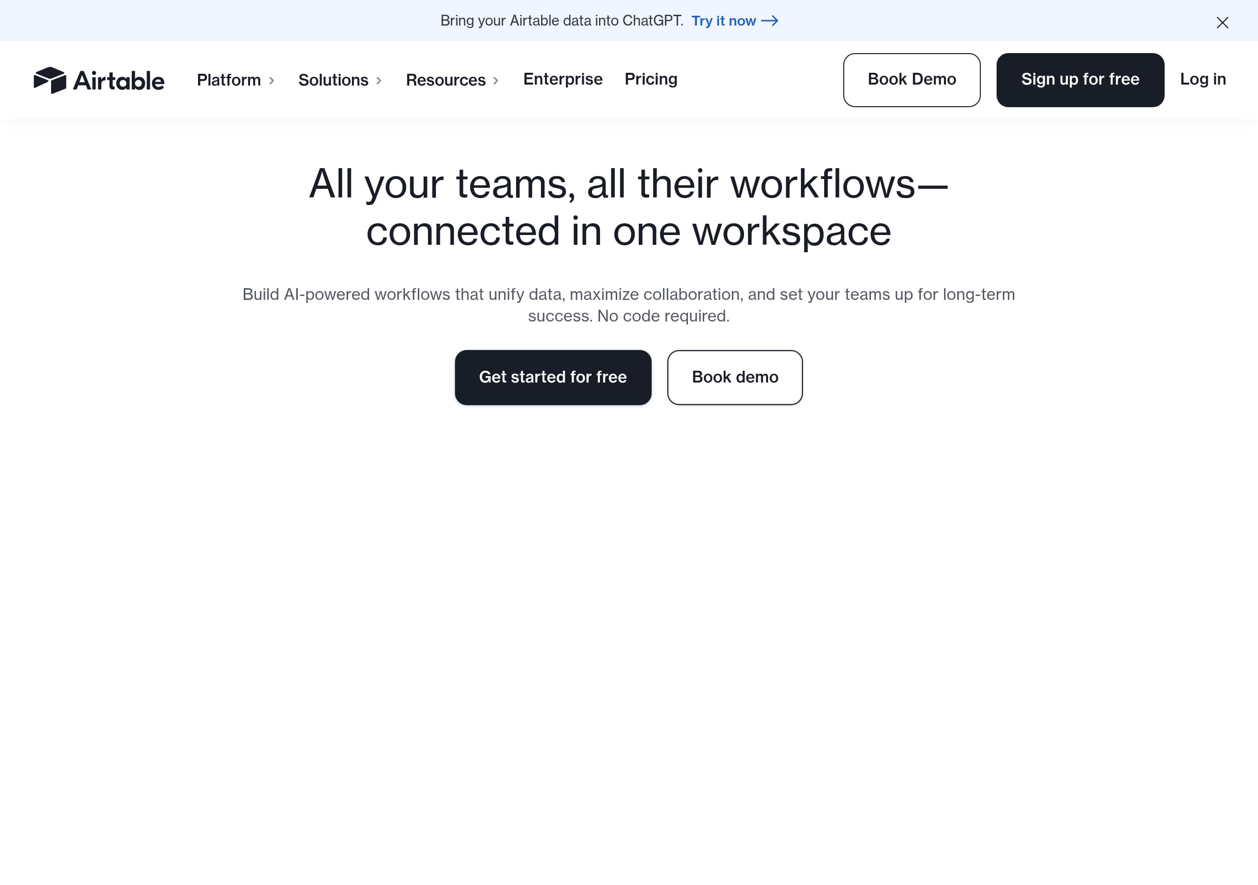 Airtable homepage – Website breakdown screenshot Homepage of Airtable marketing site – hero and above-the-fold content