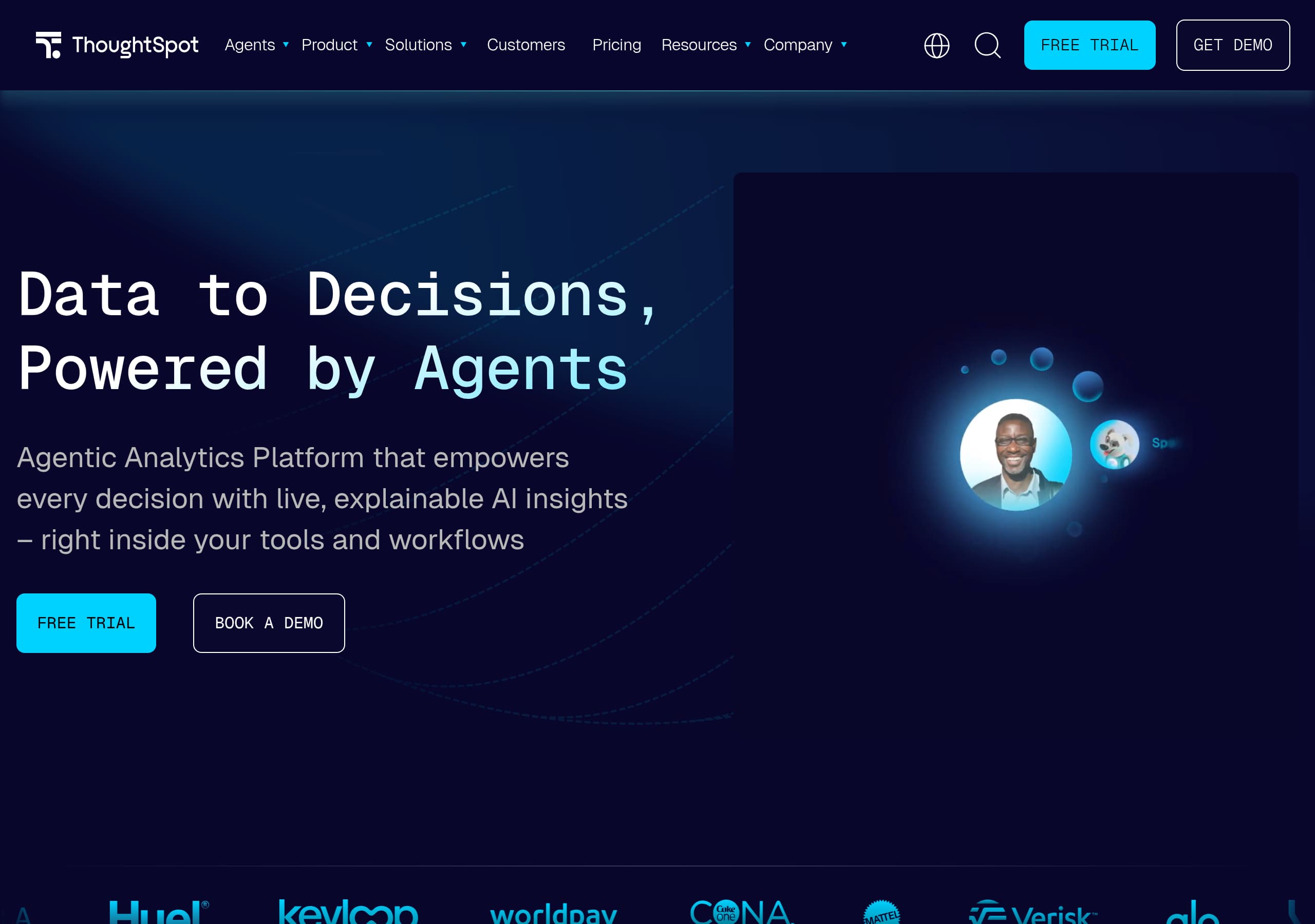 ThoughtSpot homepage – Website breakdown screenshot Homepage of ThoughtSpot marketing site – hero and above-the-fold content