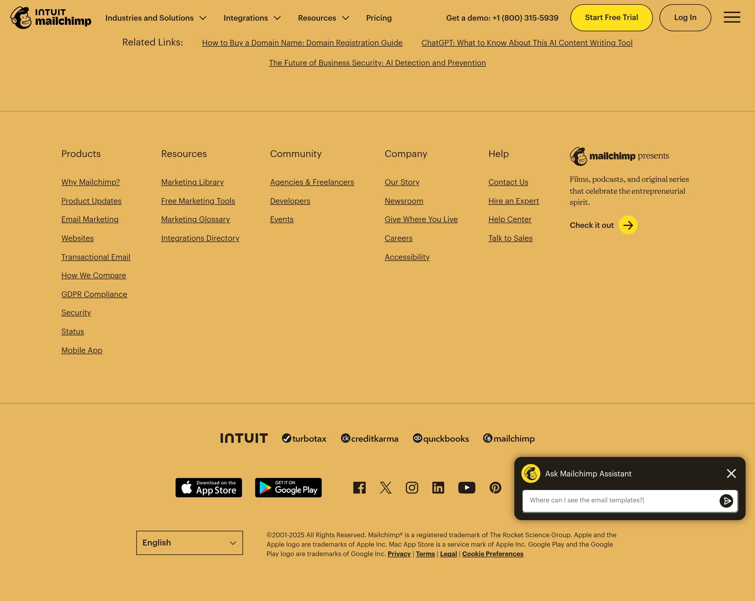 Mailchimp – Footer screenshot Footer – Mailchimp website breakdown