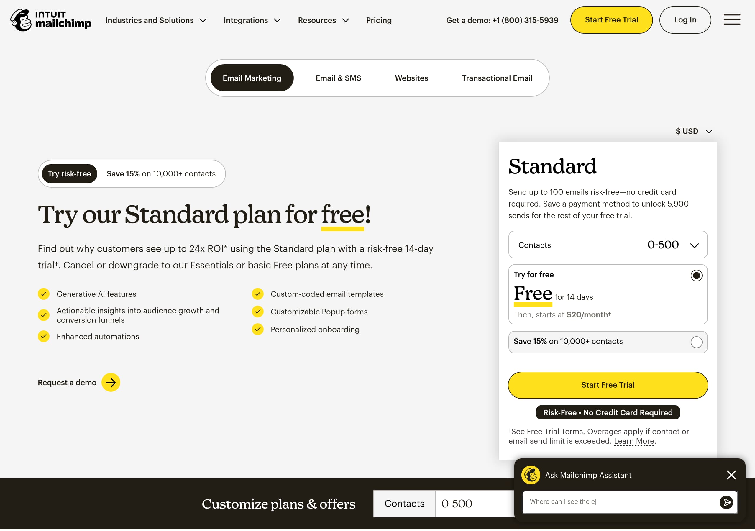 Mailchimp – Pricing screenshot Pricing – Mailchimp website breakdown