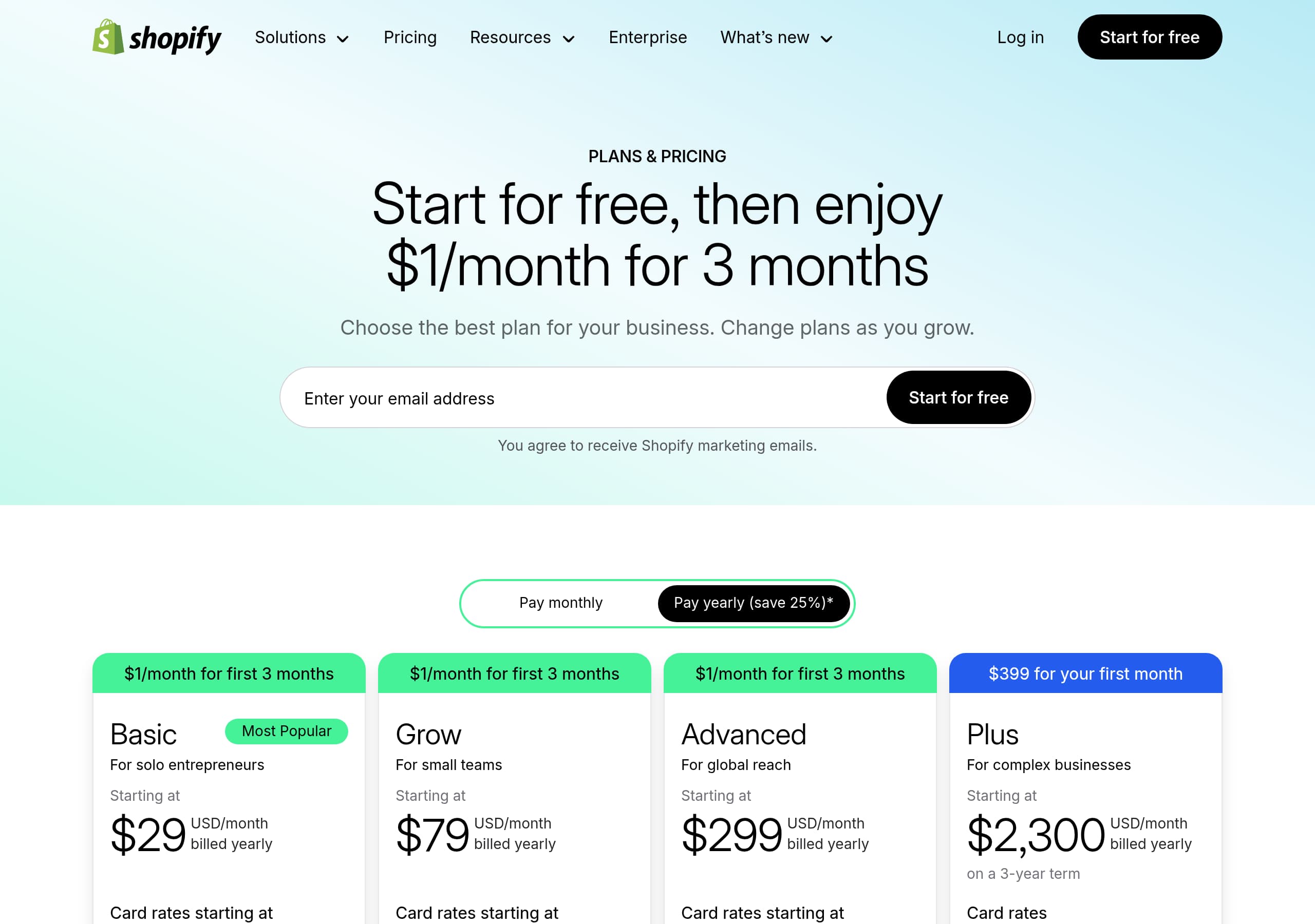 Shopify – Pricing screenshot Pricing – Shopify website breakdown