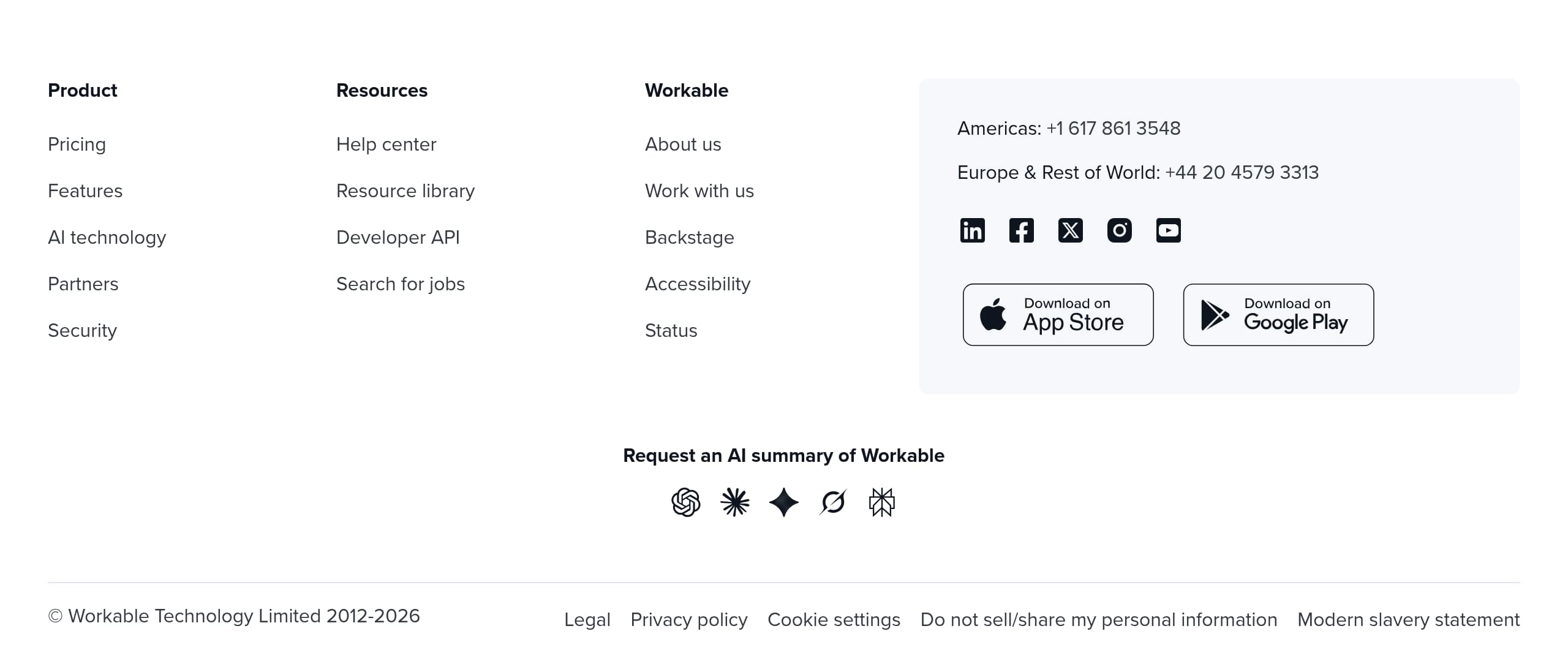Workable – Footer screenshot Footer – Workable website breakdown