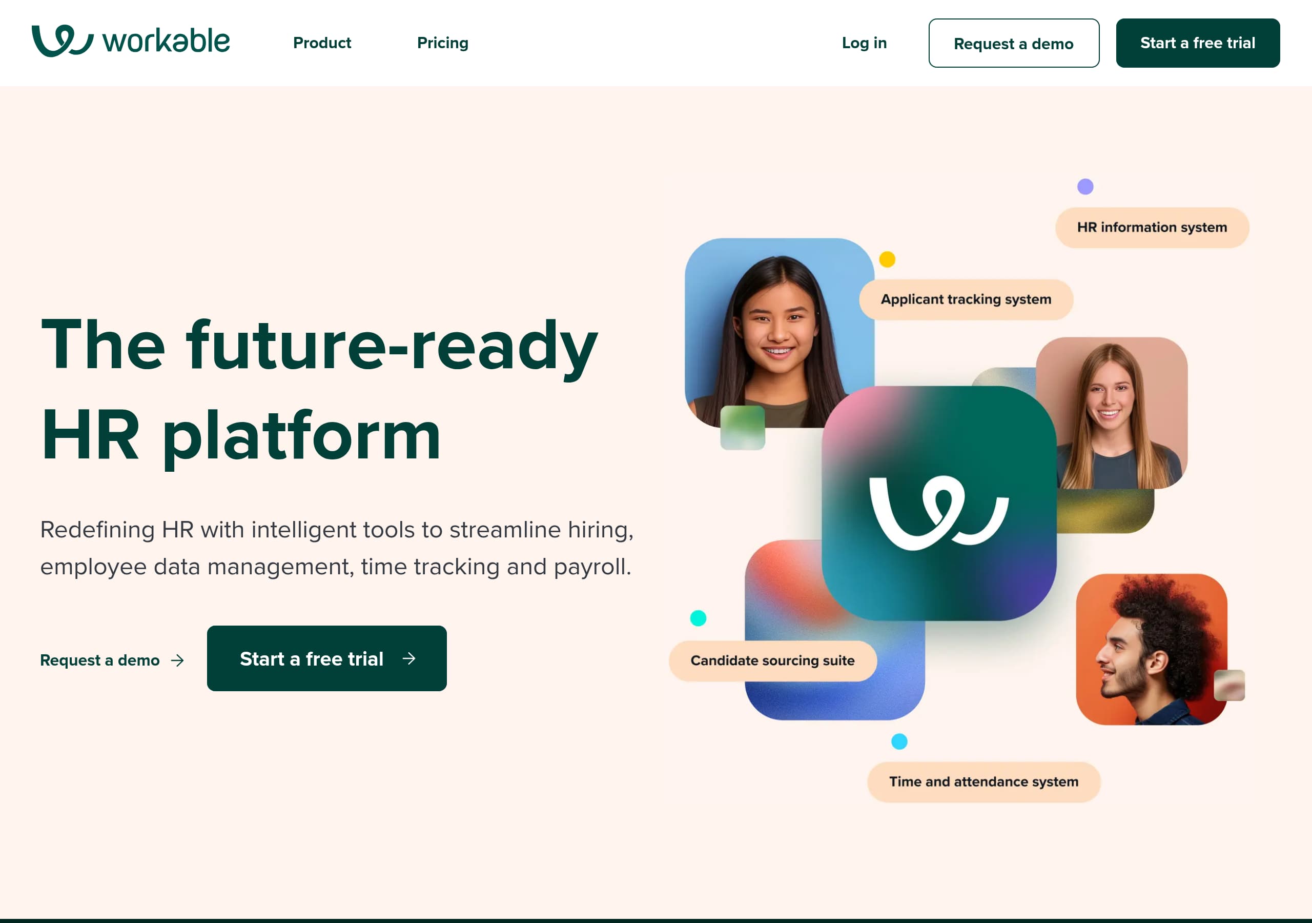Workable homepage – Website breakdown screenshot Homepage of Workable marketing site – hero and above-the-fold content