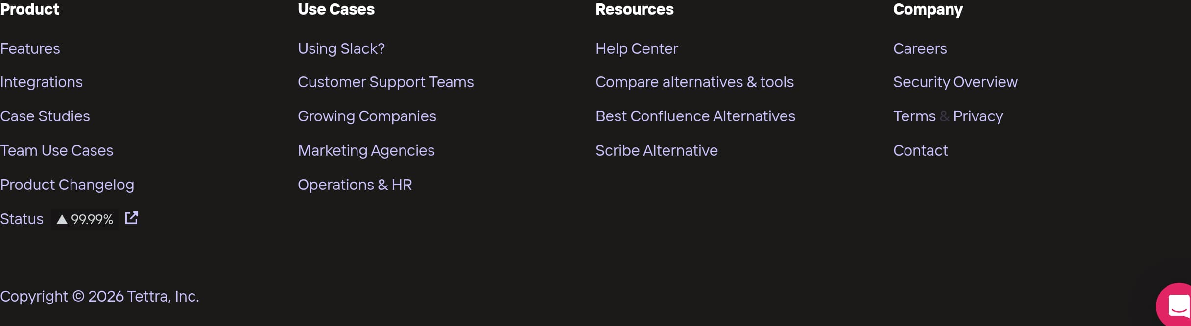 Tettra – Footer screenshot Footer – Tettra website breakdown