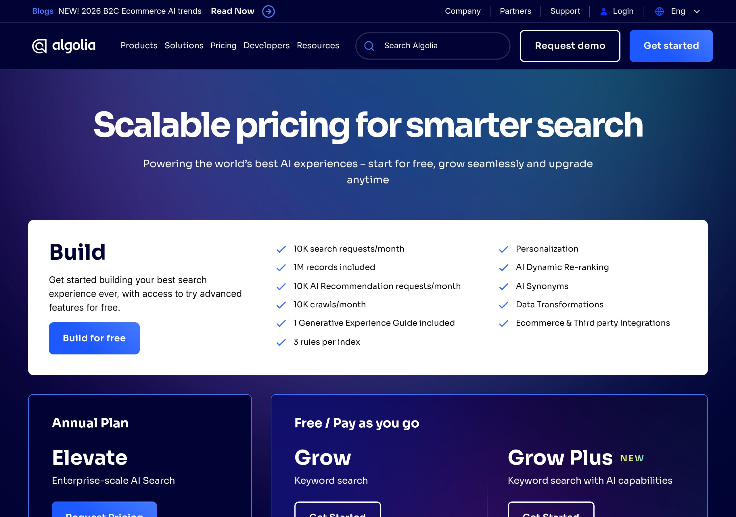 Algolia – Pricing screenshot Pricing – Algolia website breakdown