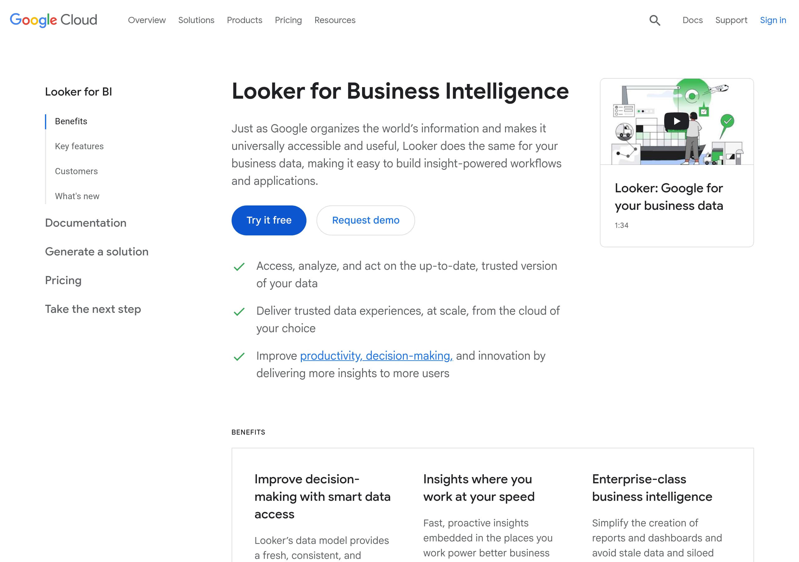 Looker – Pricing screenshot Pricing – Looker website breakdown