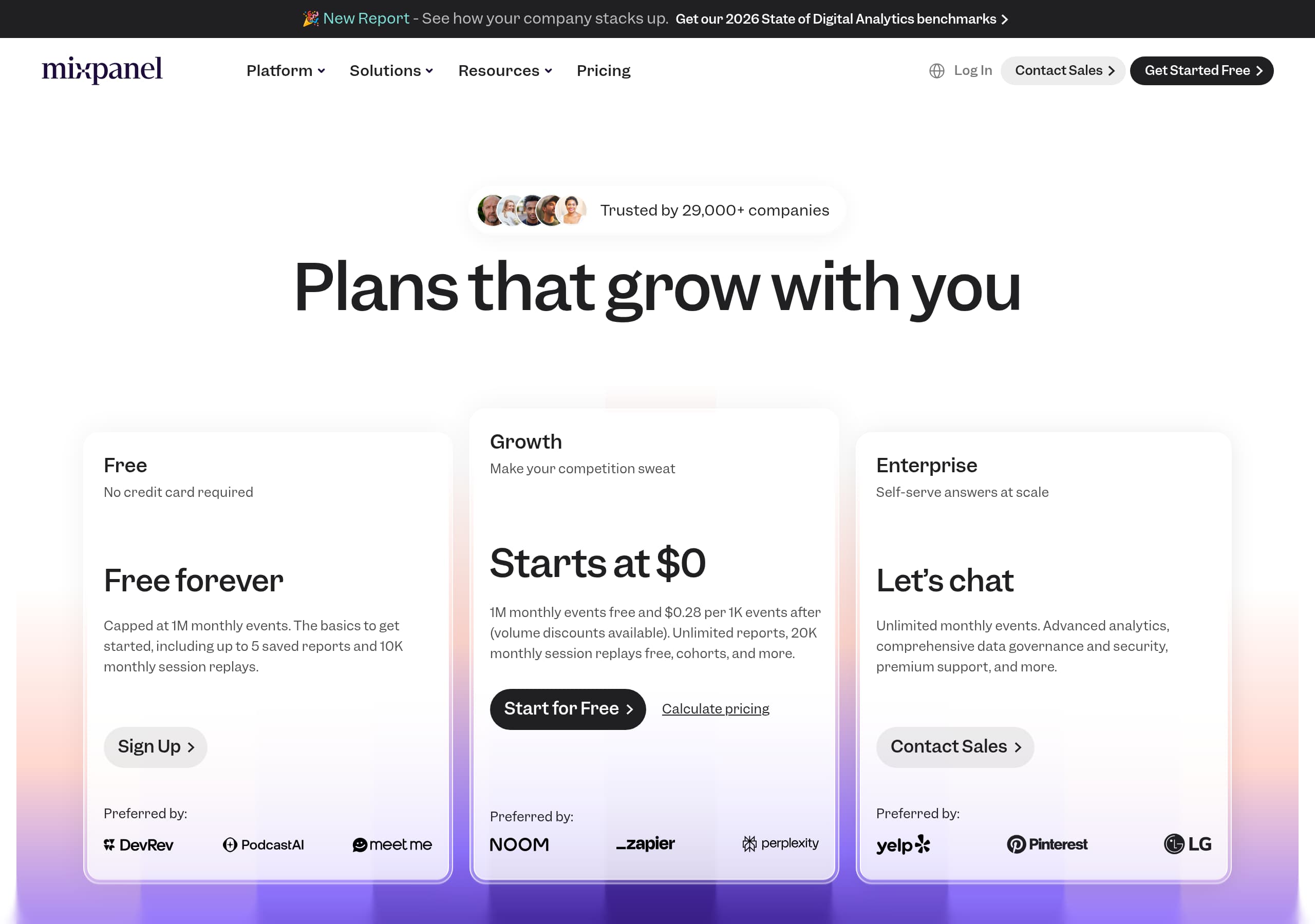Mixpanel – Pricing screenshot Pricing – Mixpanel website breakdown
