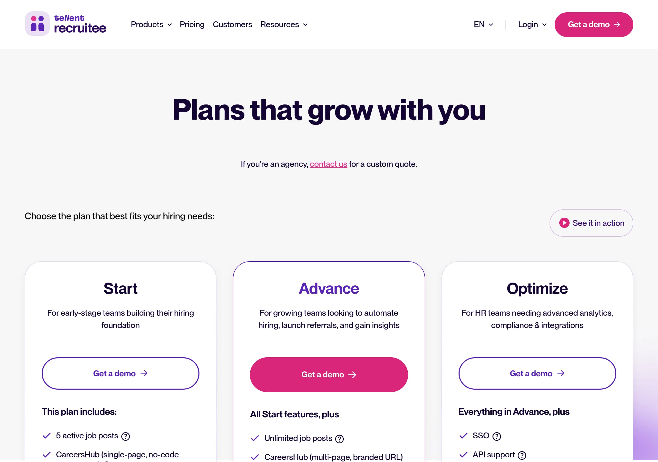 Recruitee – Pricing screenshot Pricing – Recruitee website breakdown
