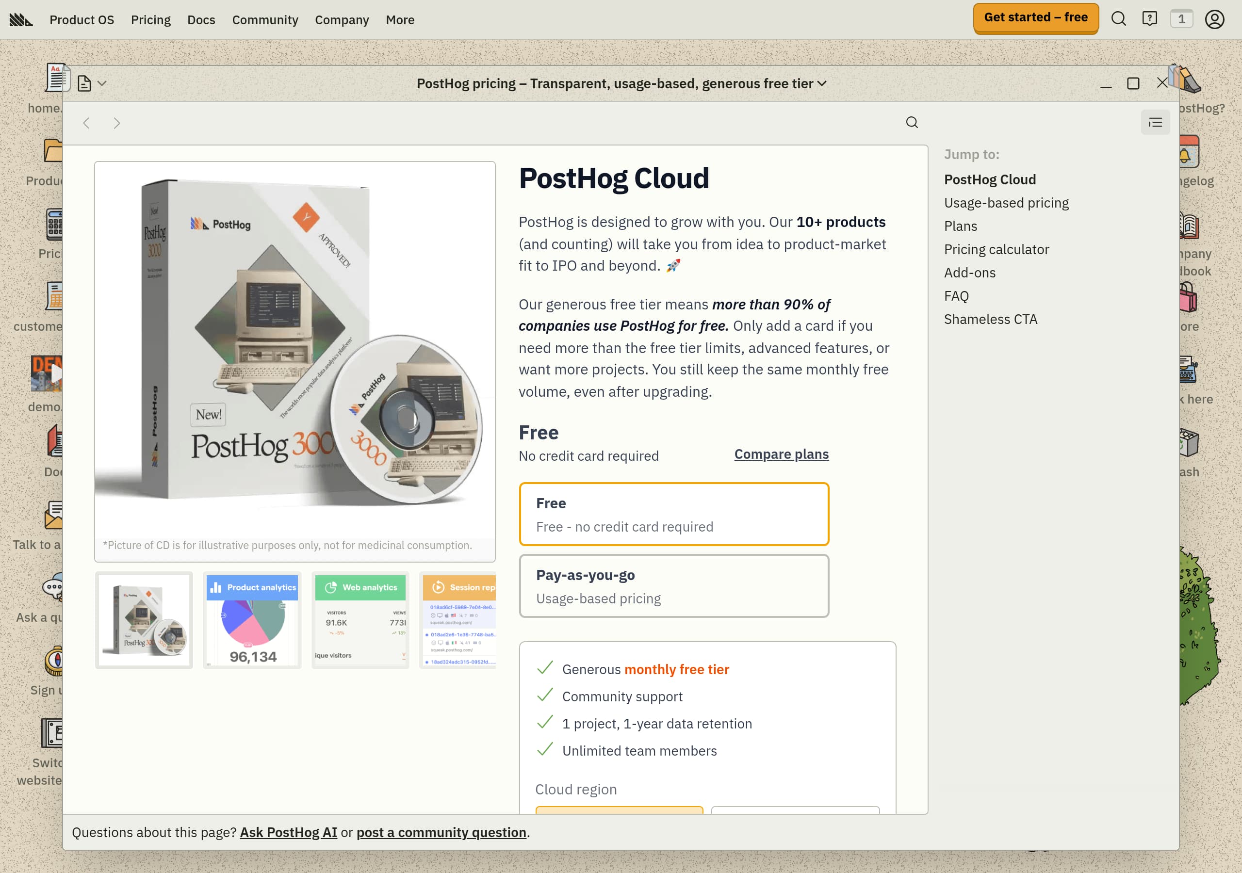 PostHog – Pricing screenshot Pricing – PostHog website breakdown