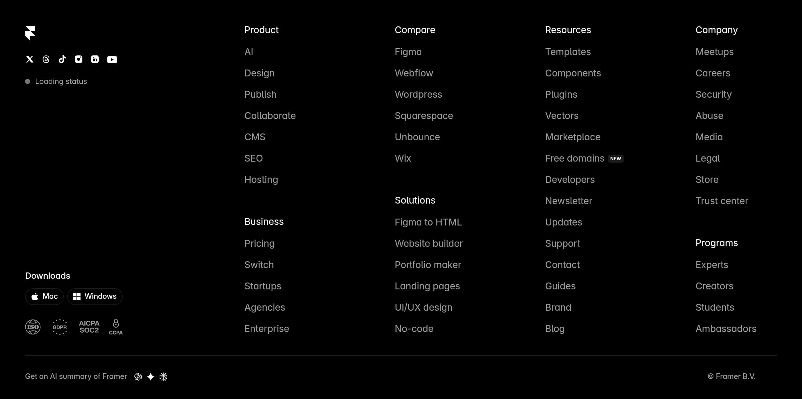 Framer – Footer screenshot Footer – Framer website breakdown