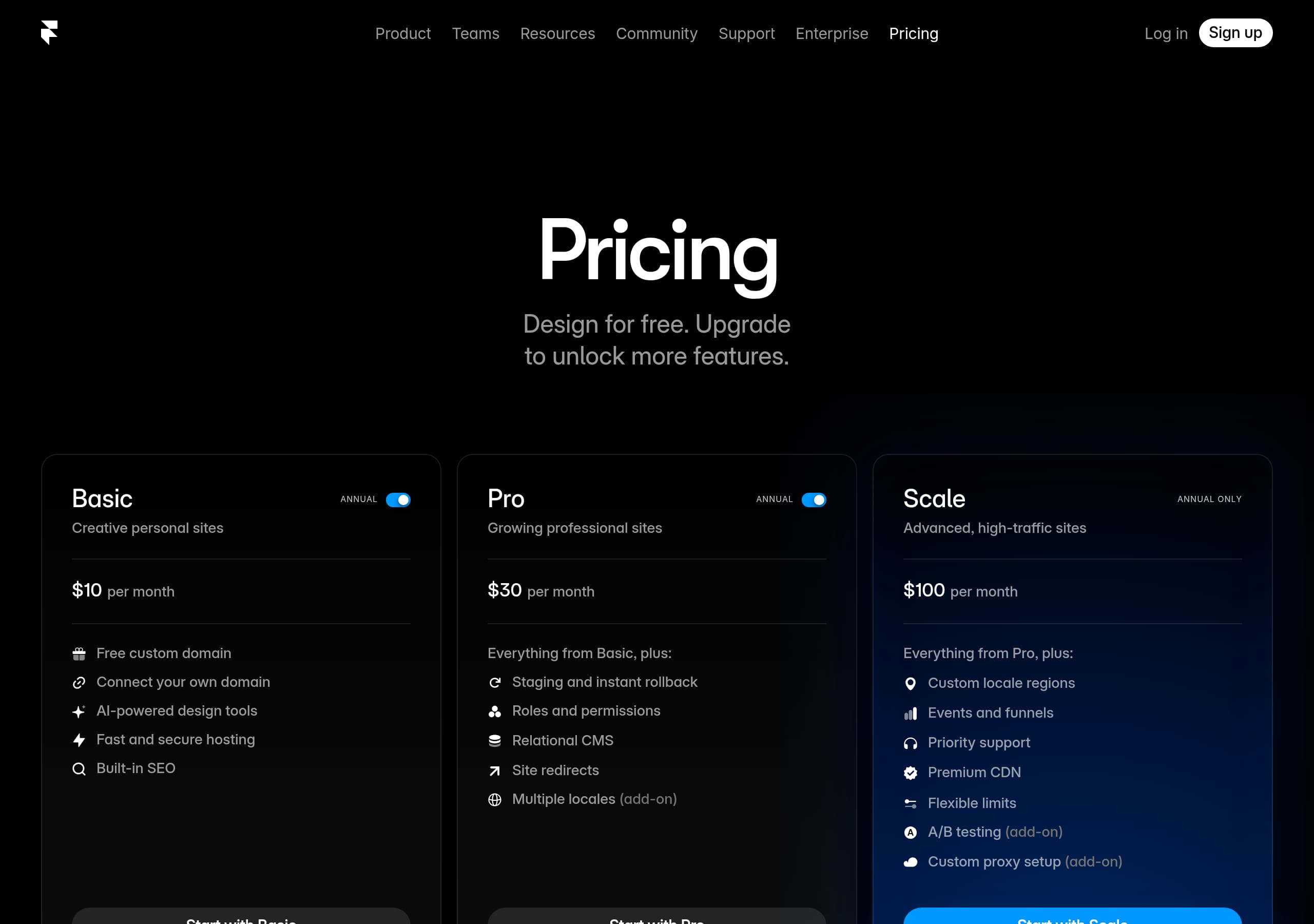 Framer – Pricing screenshot Pricing – Framer website breakdown