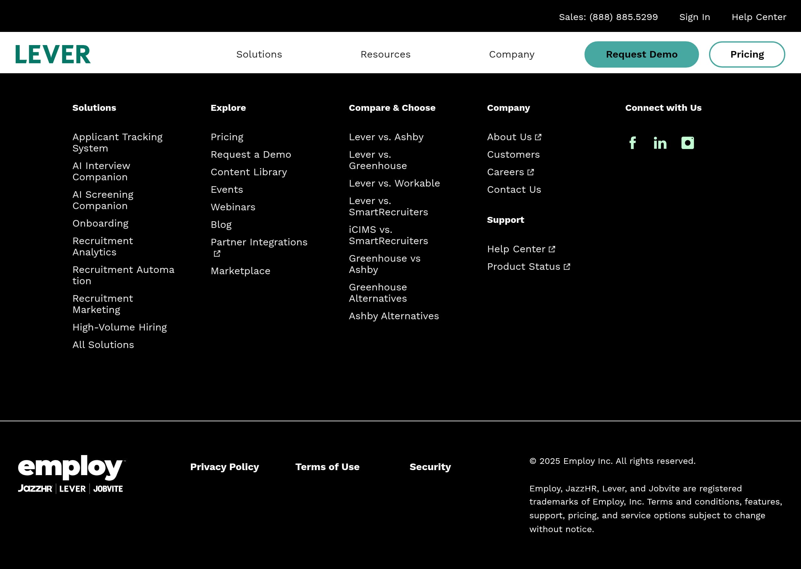 Lever – Footer screenshot Footer – Lever website breakdown