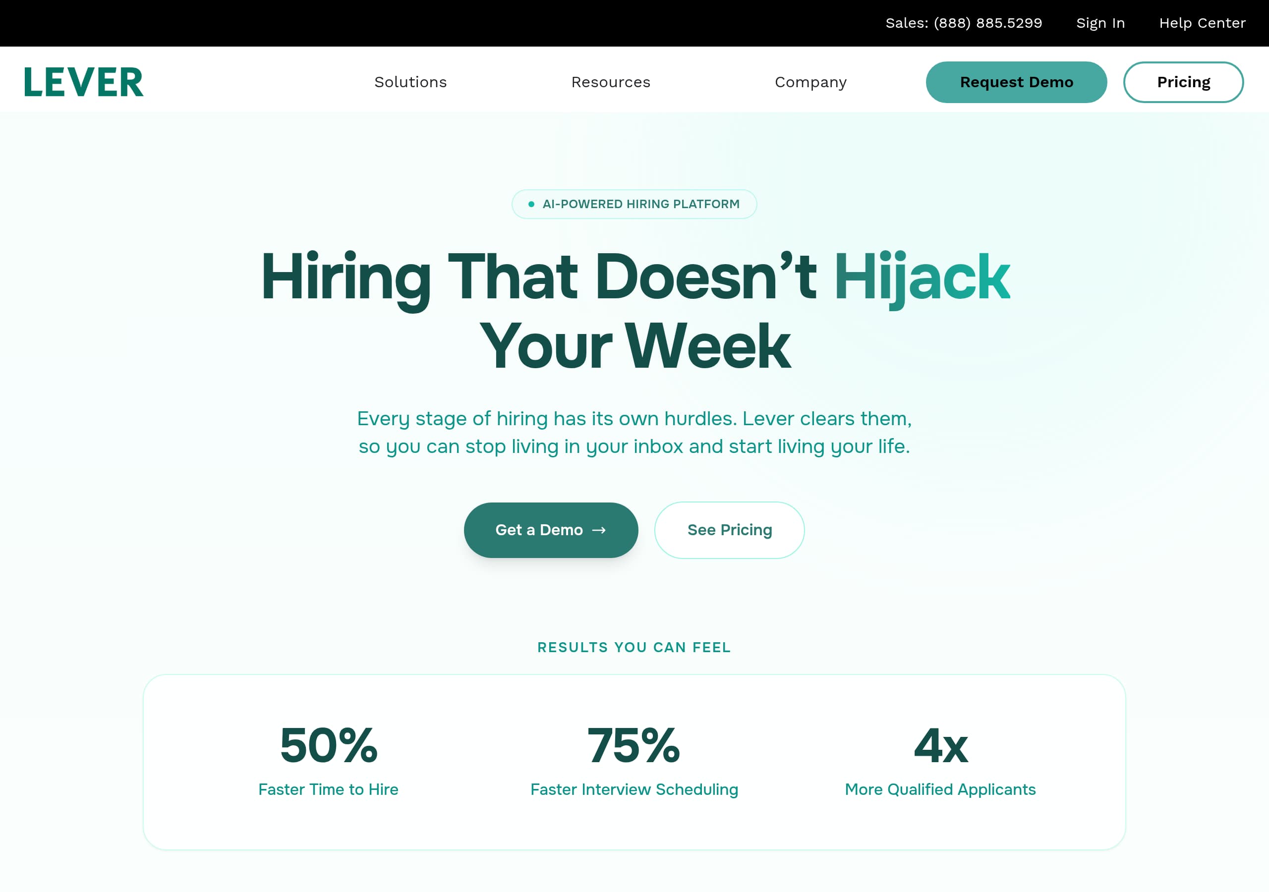 Lever homepage – Website breakdown screenshot Homepage of Lever marketing site – hero and above-the-fold content