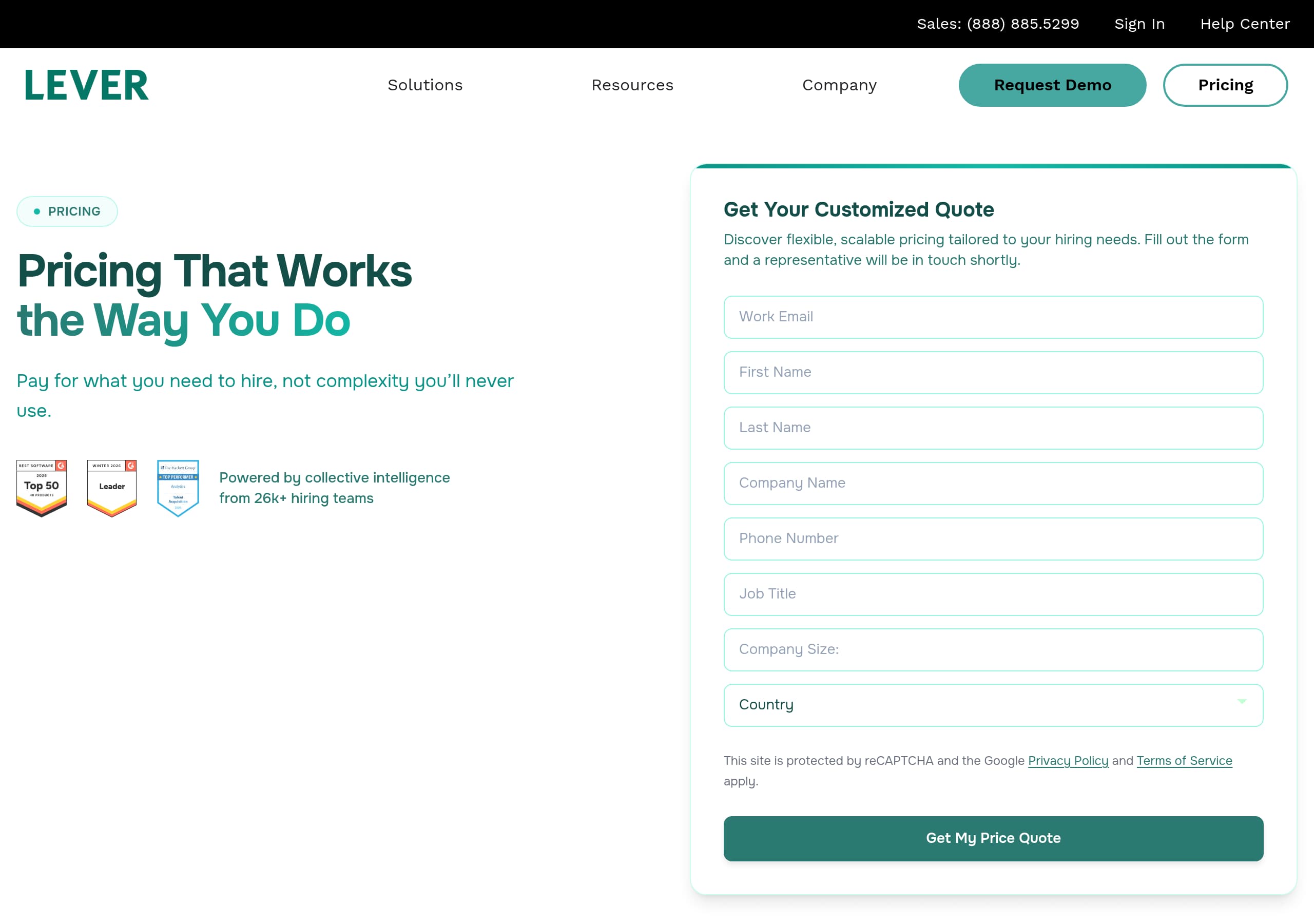 Lever – Pricing screenshot Pricing – Lever website breakdown
