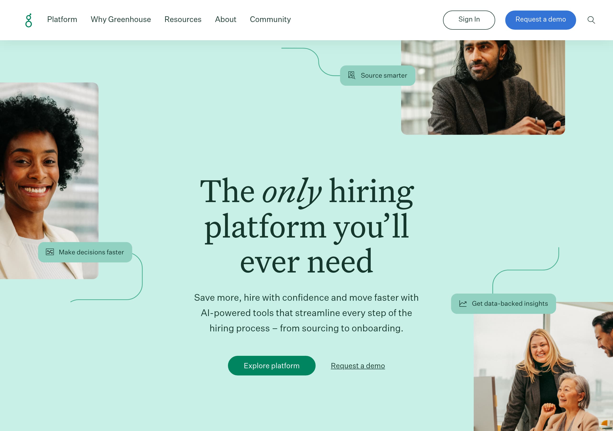 Greenhouse homepage – Website breakdown screenshot Homepage of Greenhouse marketing site – hero and above-the-fold content