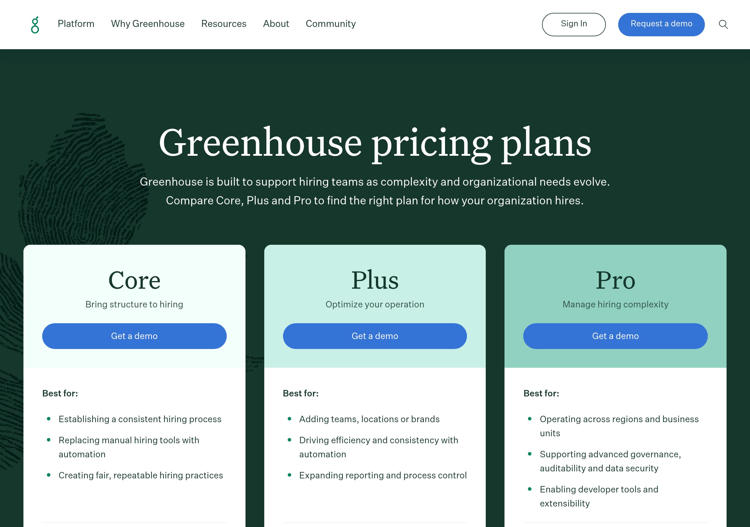 Greenhouse – Pricing screenshot Pricing – Greenhouse website breakdown