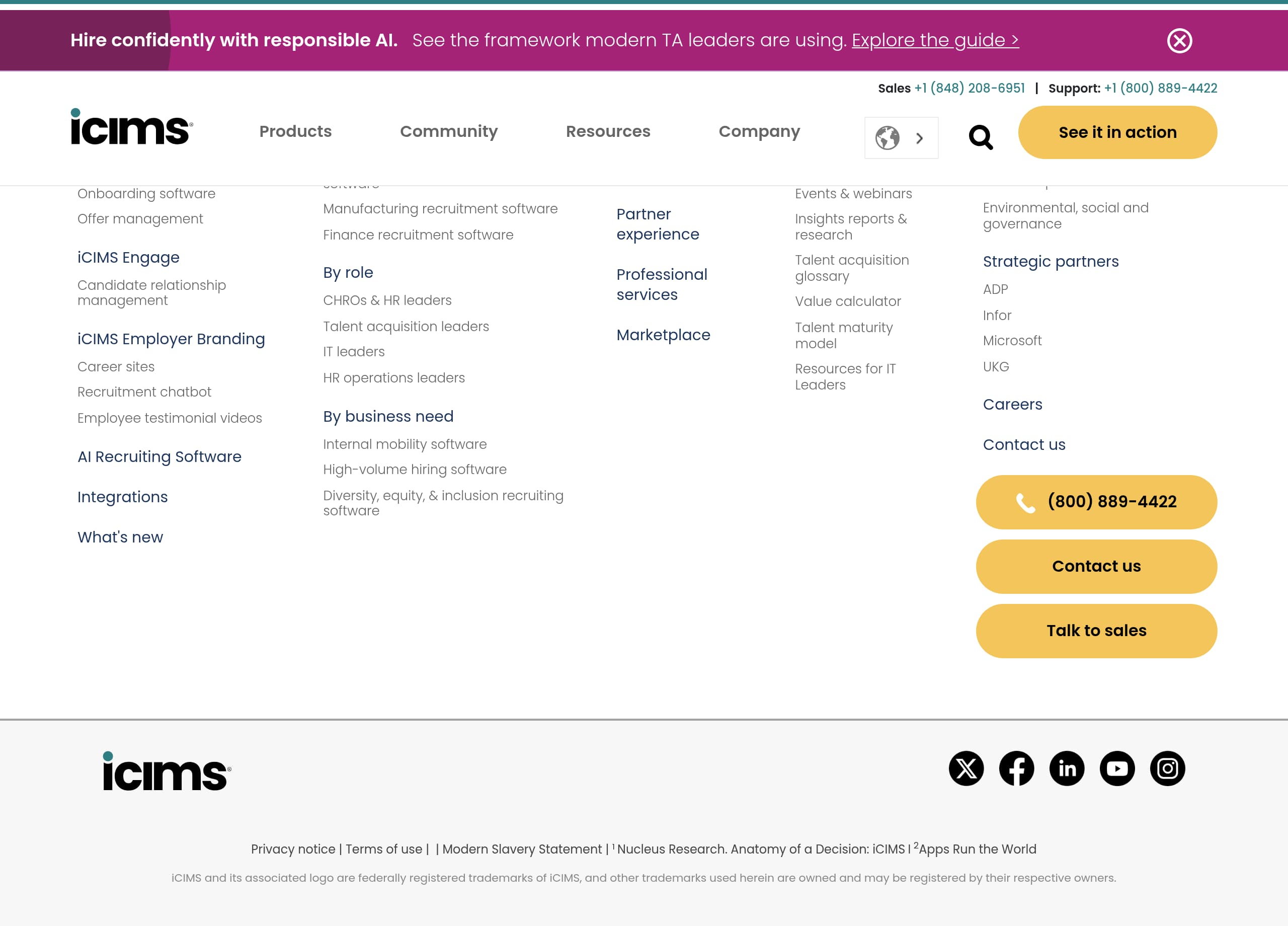 iCIMS – Footer screenshot Footer – iCIMS website breakdown
