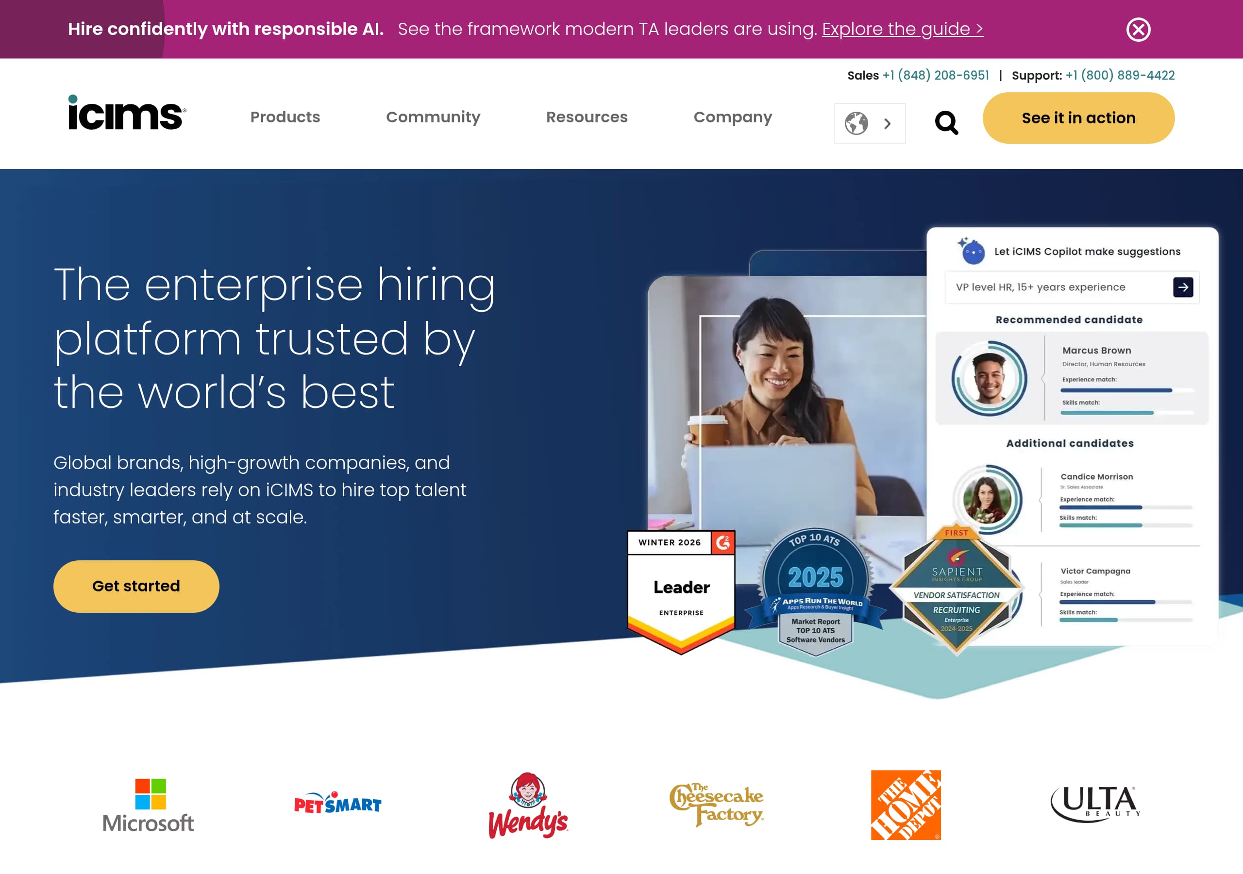 iCIMS homepage – Website breakdown screenshot Homepage of iCIMS marketing site – hero and above-the-fold content