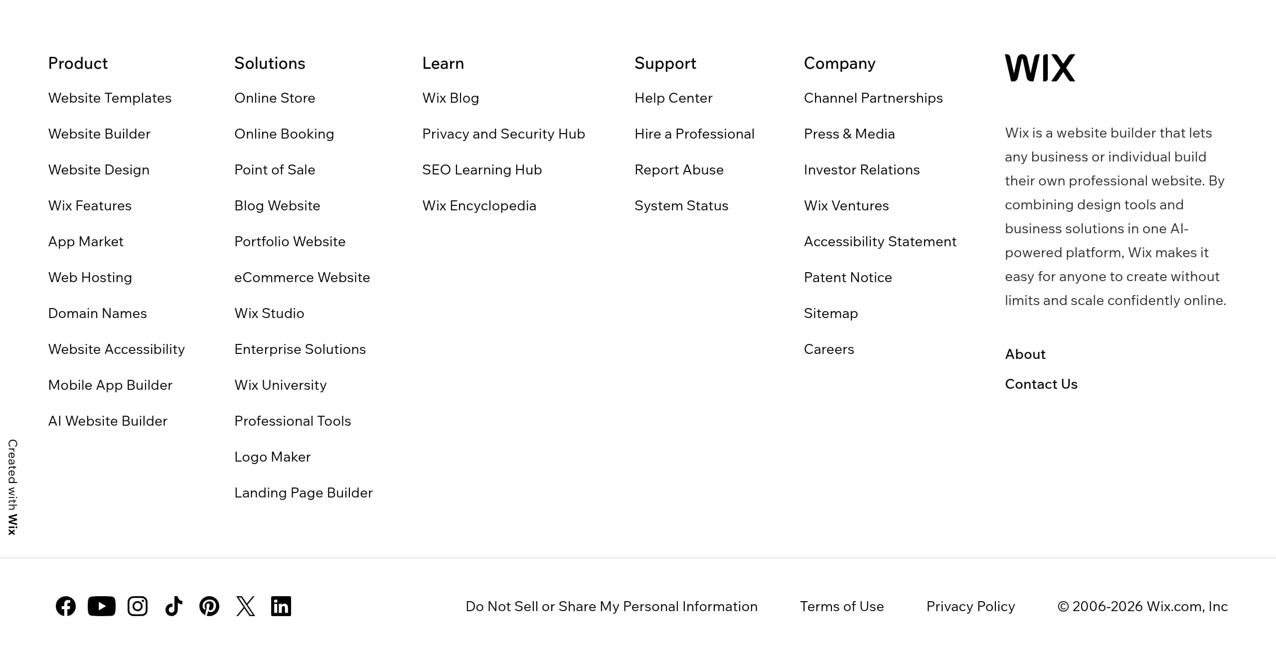 Wix – Footer screenshot Footer – Wix website breakdown