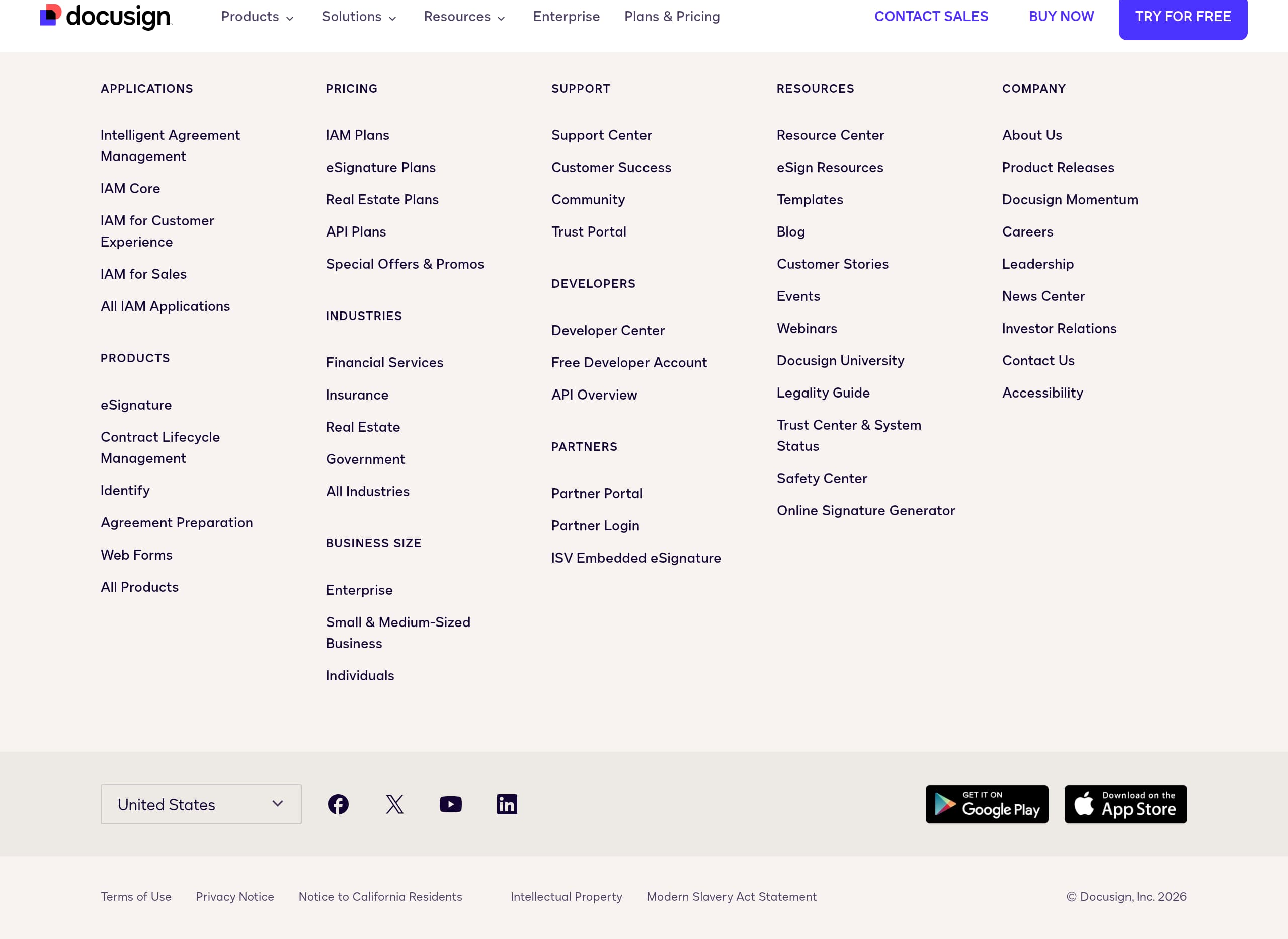 DocuSign – Footer screenshot Footer – DocuSign website breakdown