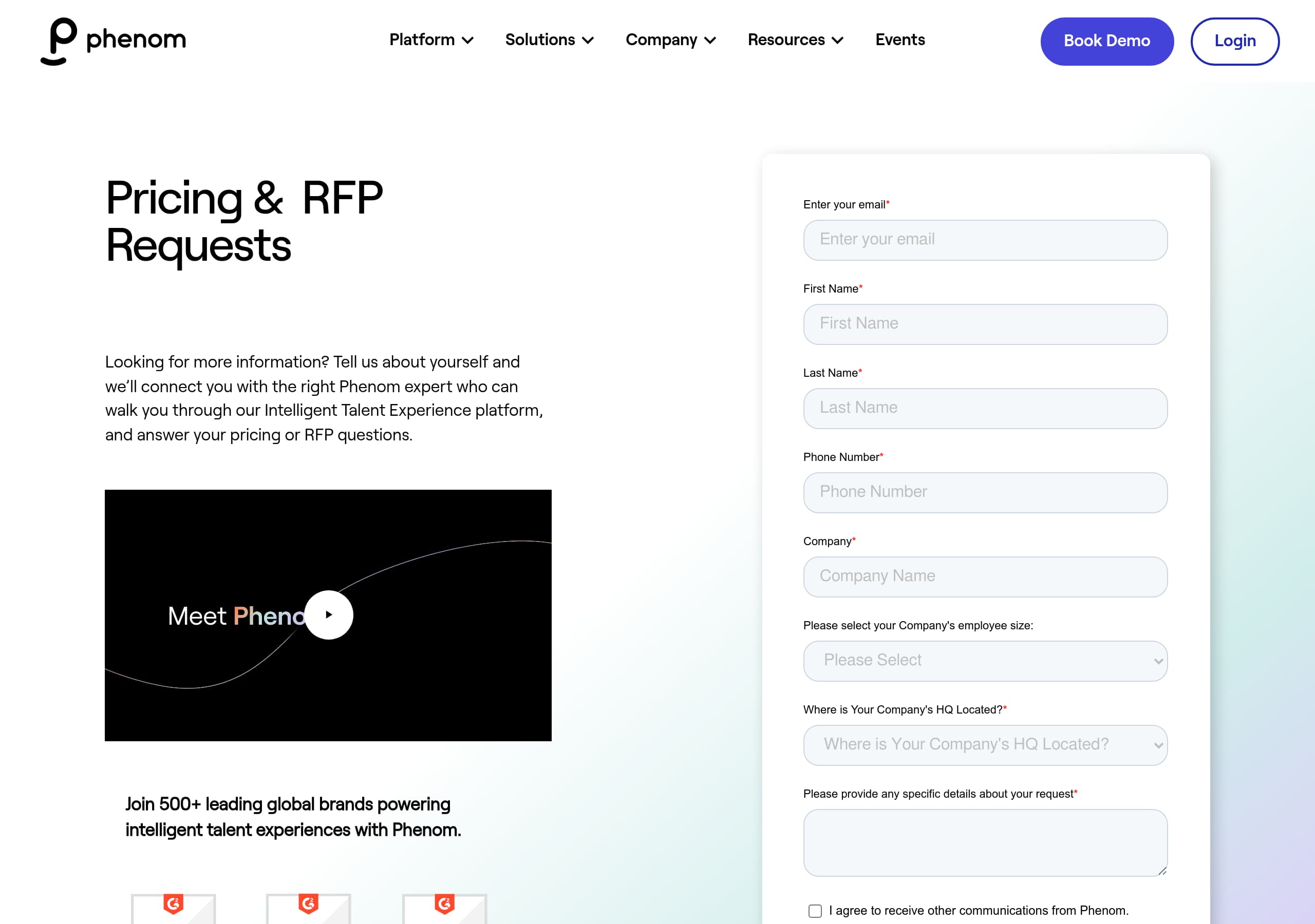 Phenom – Pricing screenshot Pricing – Phenom website breakdown