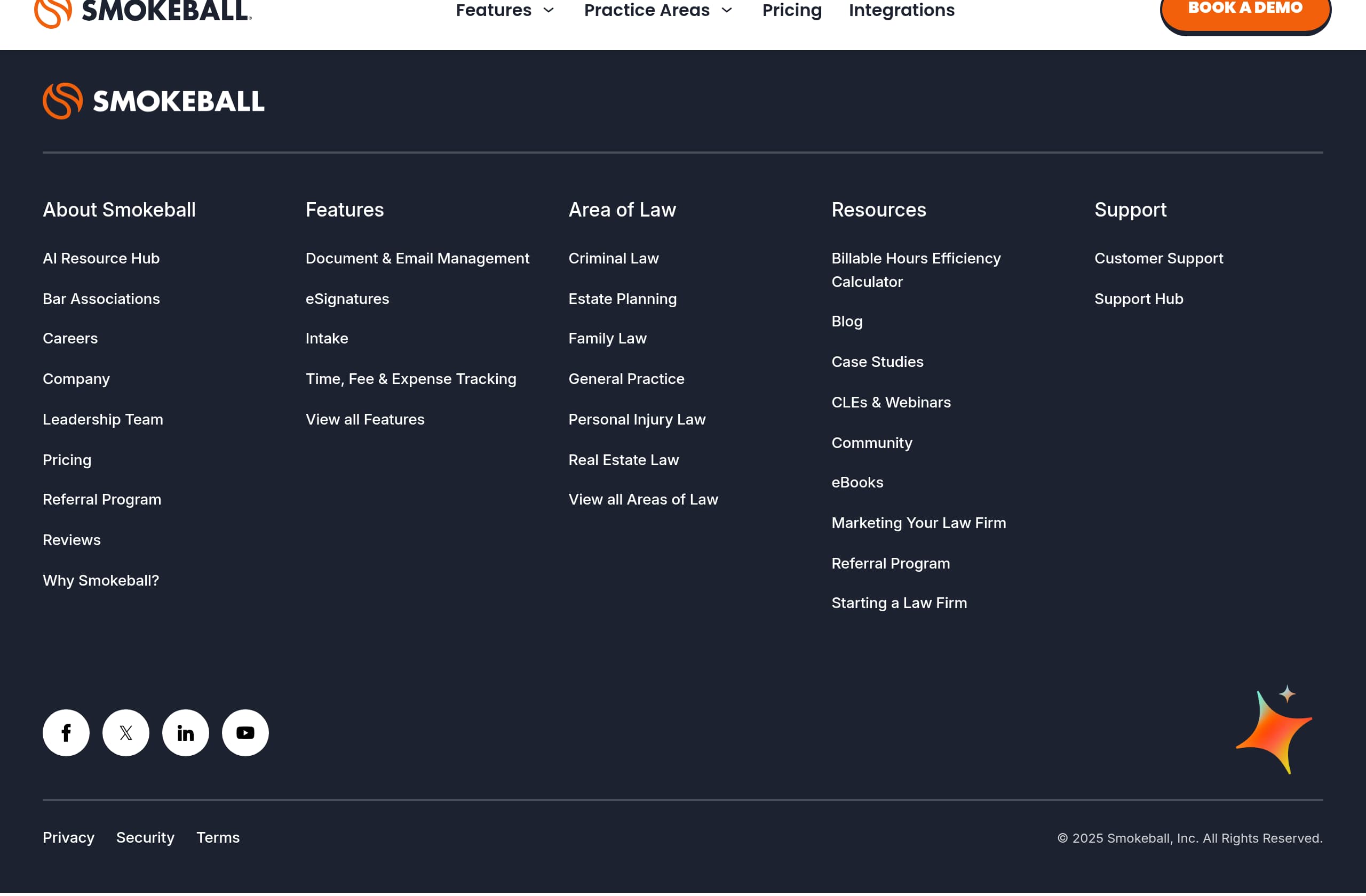 Smokeball – Footer screenshot Footer – Smokeball website breakdown