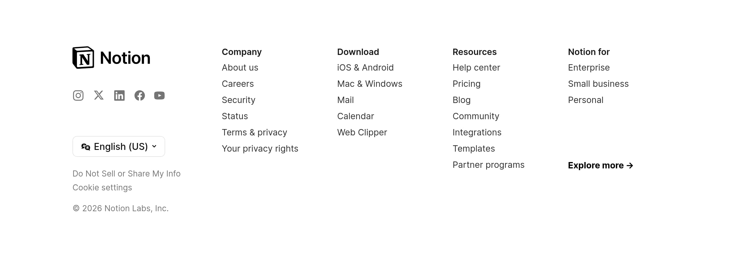 Notion – Footer screenshot Footer – Notion website breakdown