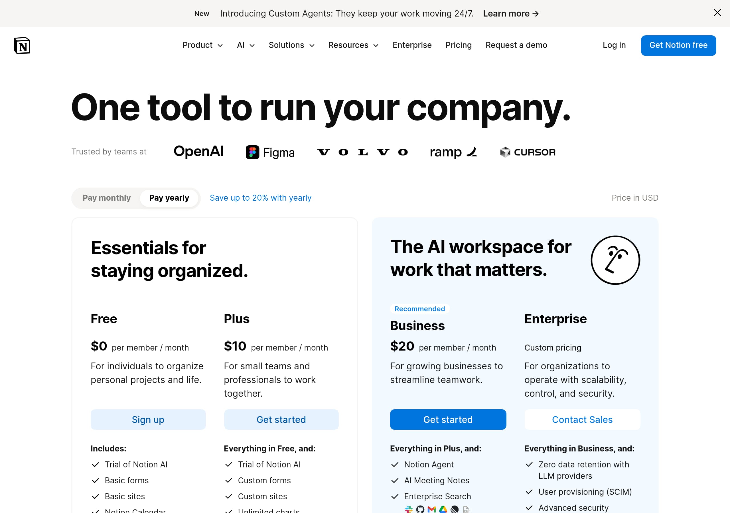 Notion – Pricing screenshot Pricing – Notion website breakdown
